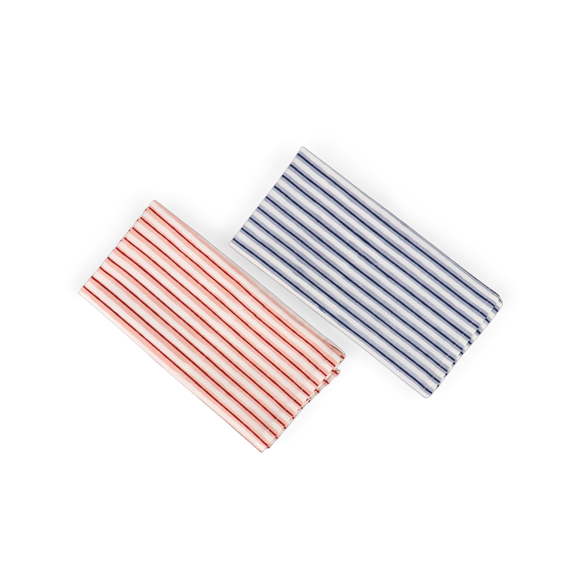 Harbor Blue Shadow Stripe – Hand Block Printed Cotton Napkin (Set of 2) (18" x 18")