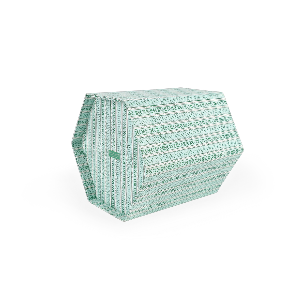 Celadon Green Floral Stripe – Hand Block Printed Collapsible Basket (9.5" x 9.5" x 10.5")