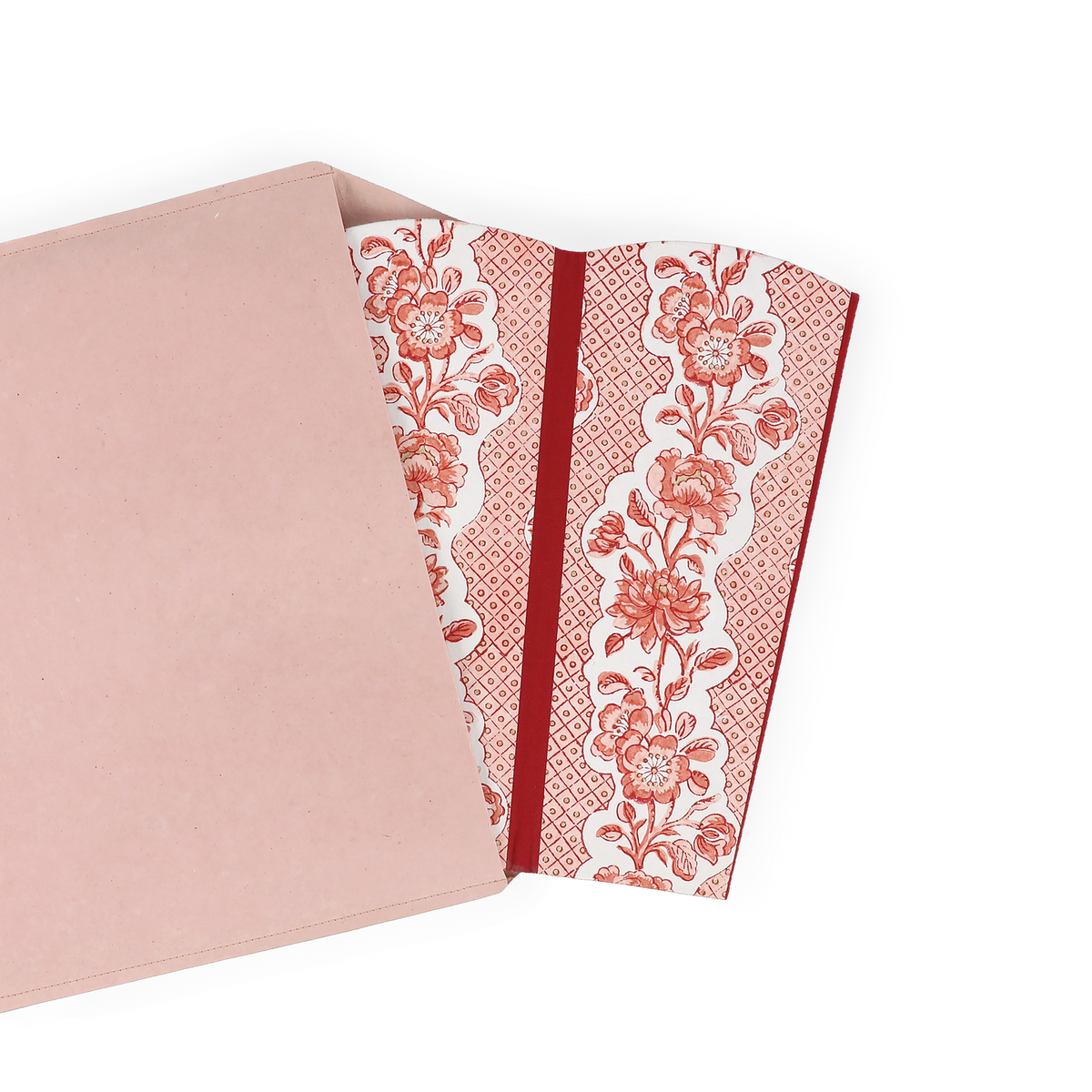 Garnet Red Blooming Trellis – Hand Block Printed Scalloped Basket (9.5" W x 9.5" D x 12" H.)