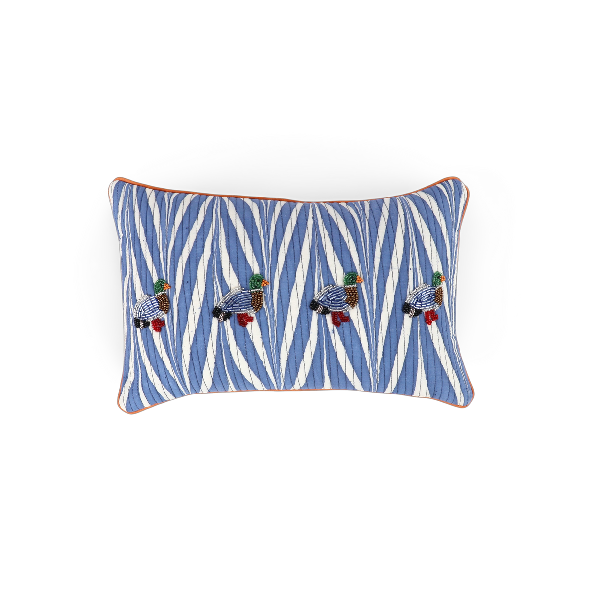 Harbor Blue Banyan – Hand Embroidered Cushion Cover (12" W× 7.5" H)