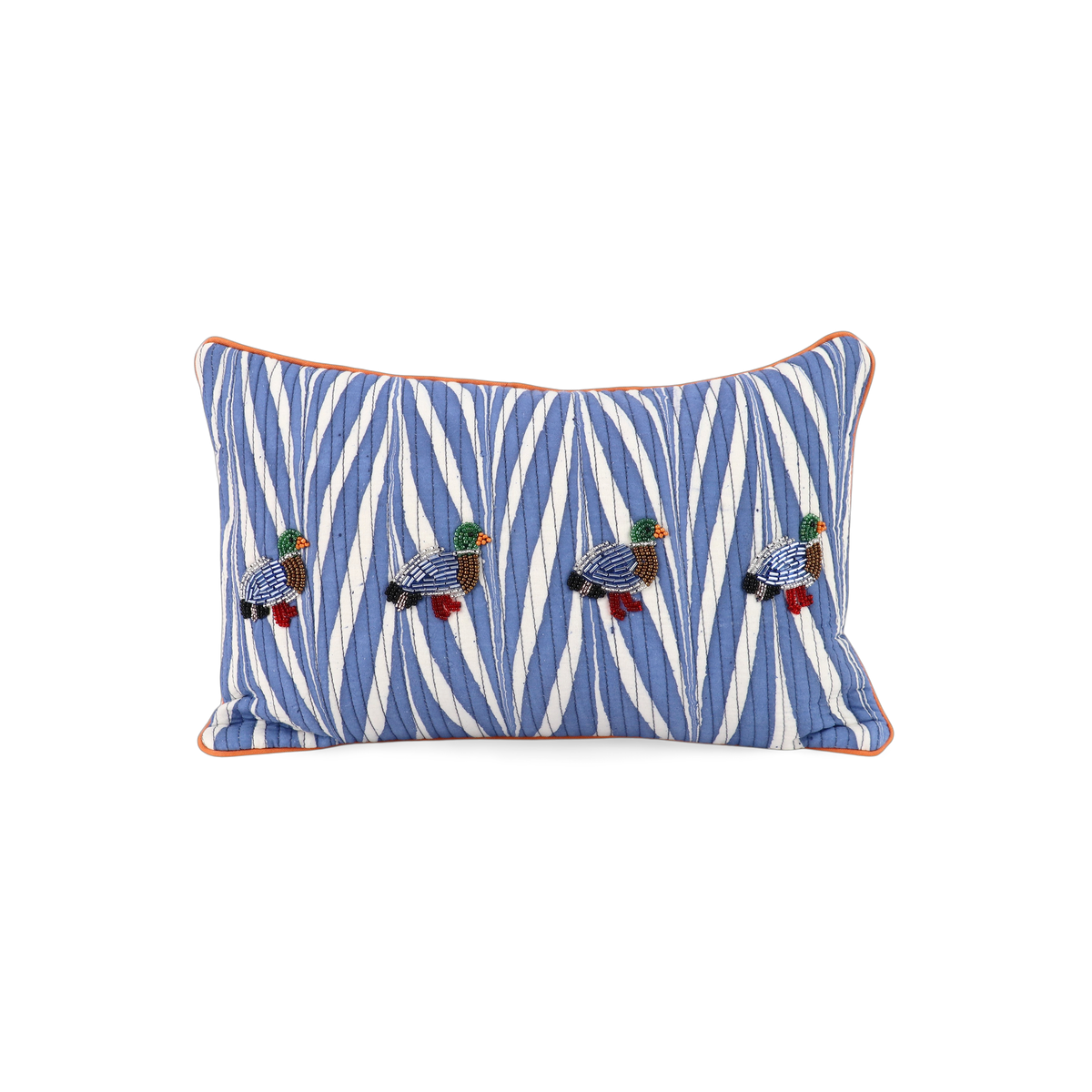 Harbor Blue Banyan – Hand Embroidered Cushion Cover (12" W× 7.5" H)