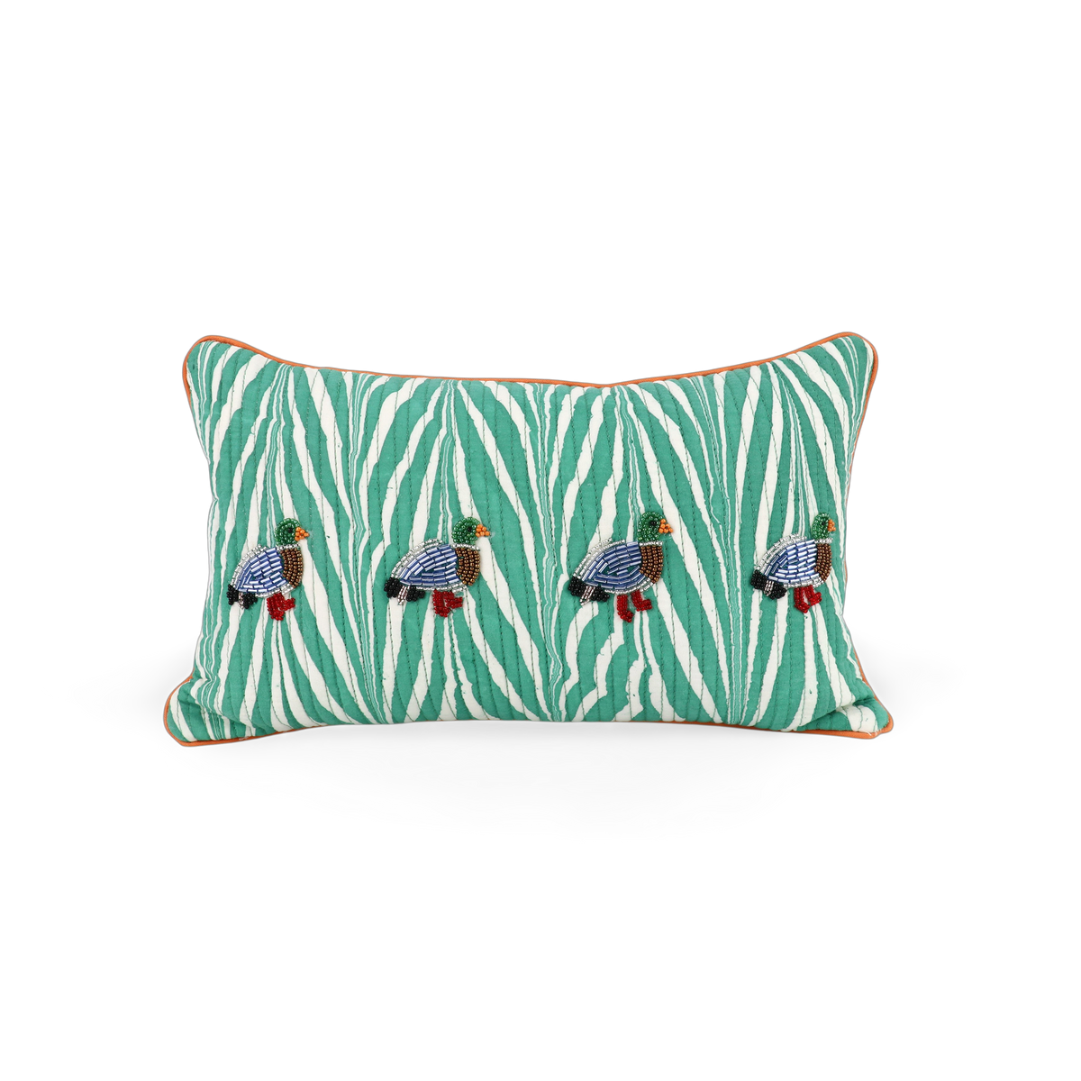 Celadon Green Banyan – Hand Embroidered Cushion Cover (12" W× 7.5" H)