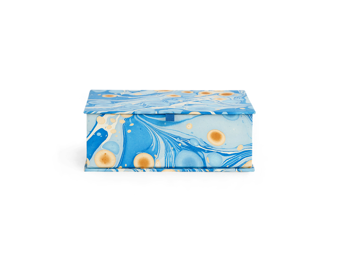 Azure Stone – Hand Marbled Keepsake Box (9.5" x 7" x 3.5") | 100% Recycled Cotton Paper)