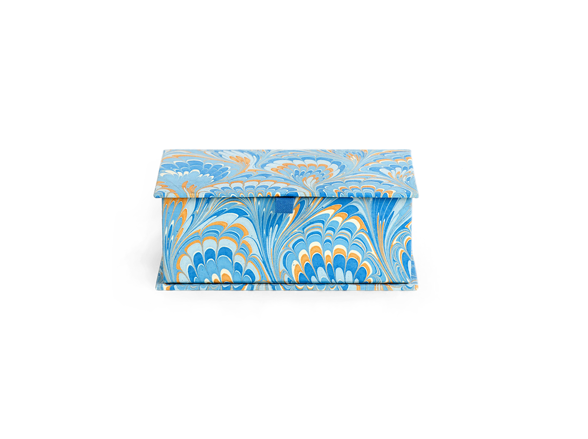 Azure Stone – Hand Marbled Keepsake Box (6.75" x 5" x 2.75" | 100% Recycled Cotton Paper) )