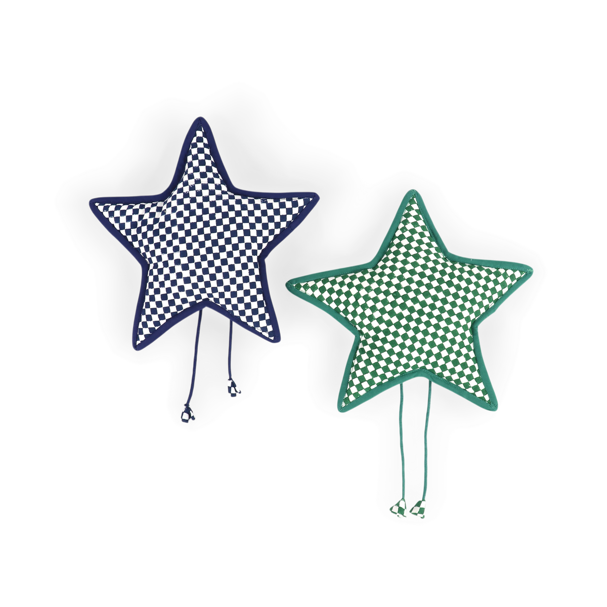 Harbor Blue Check – Hand Block Printed Christmas Ornament Star (9.5" × 9.5")