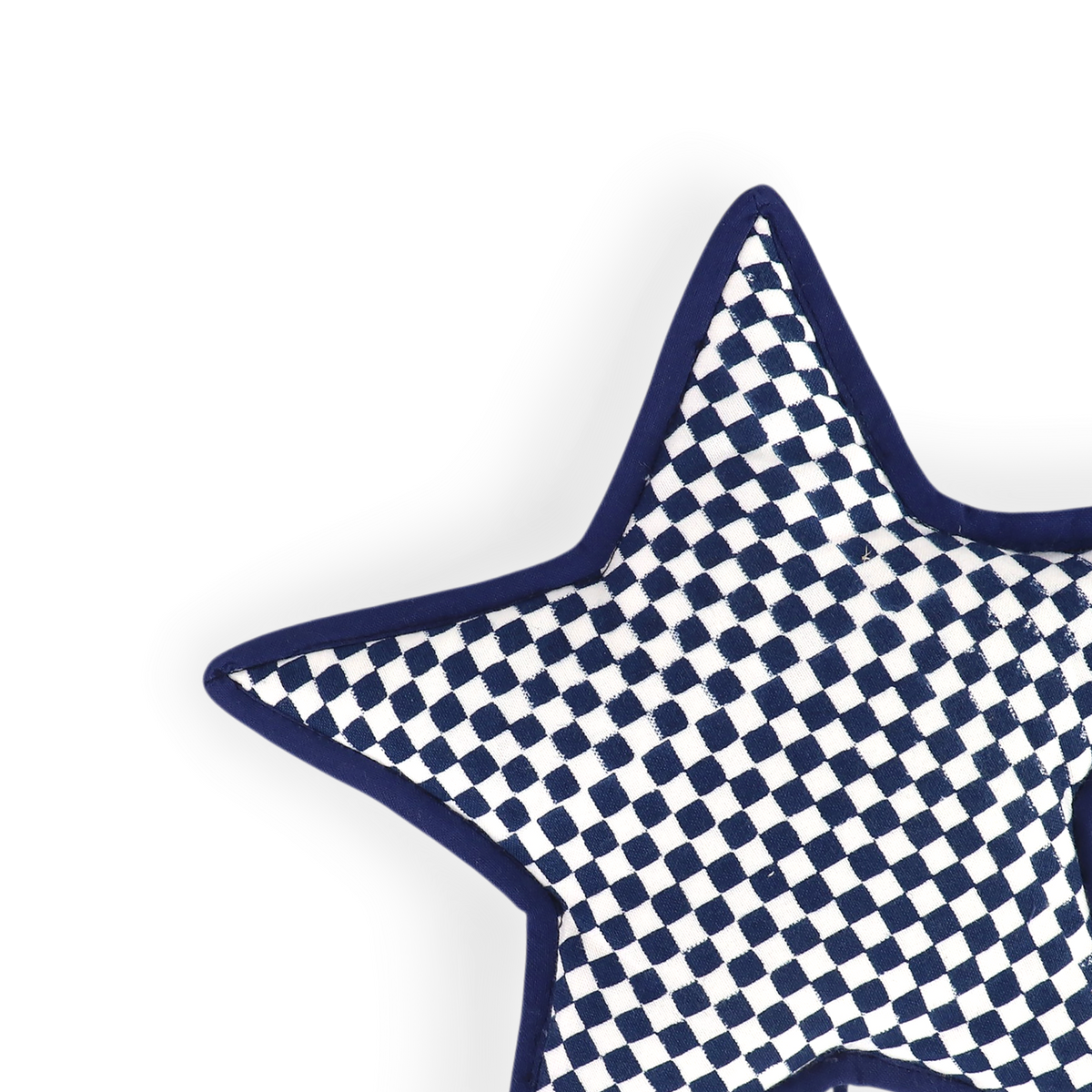 Harbor Blue Check – Hand Block Printed Christmas Ornament Star (9.5" × 9.5")