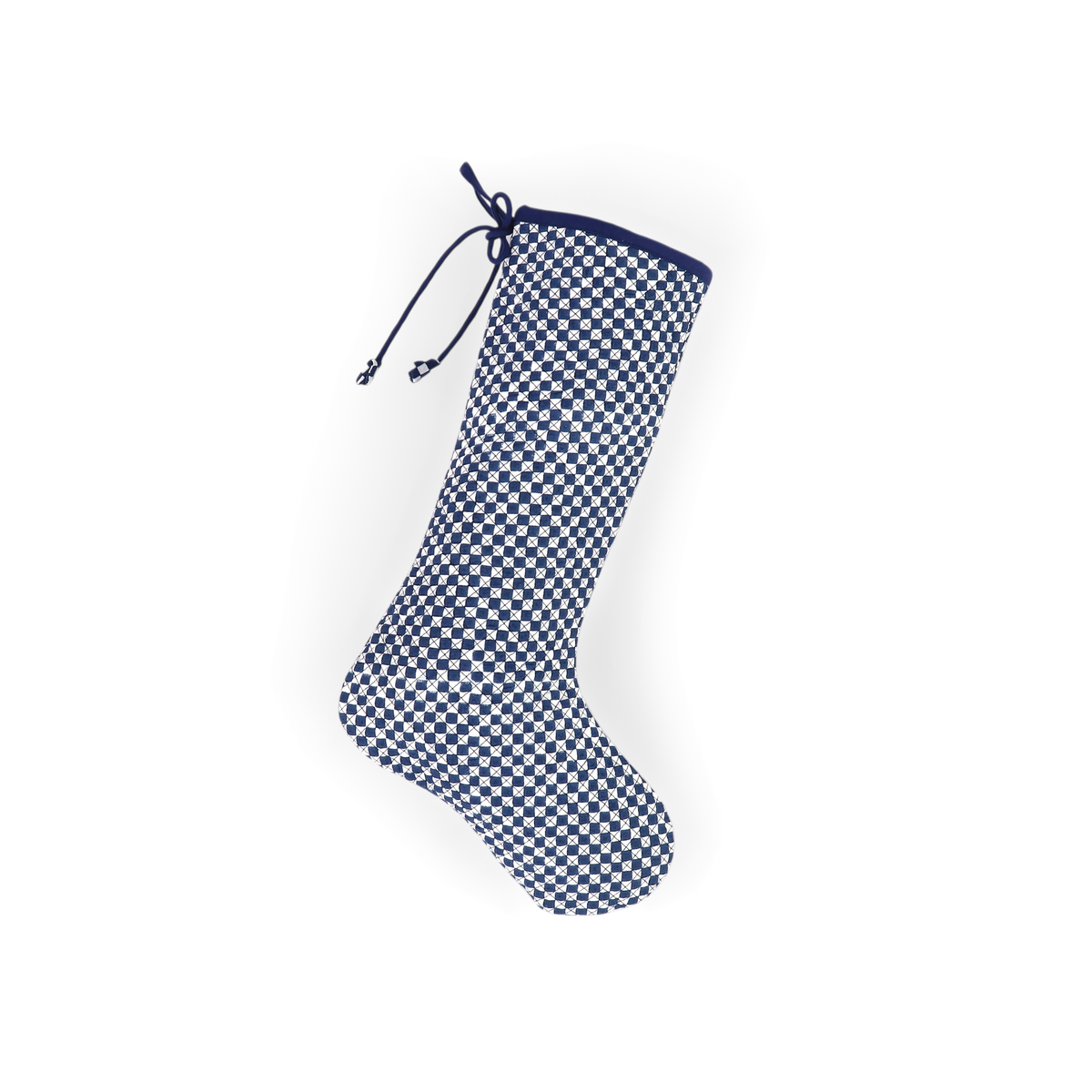 Harbor Blue Check – Hand Block Printed Christmas Stocking With Piping (16" × 5")