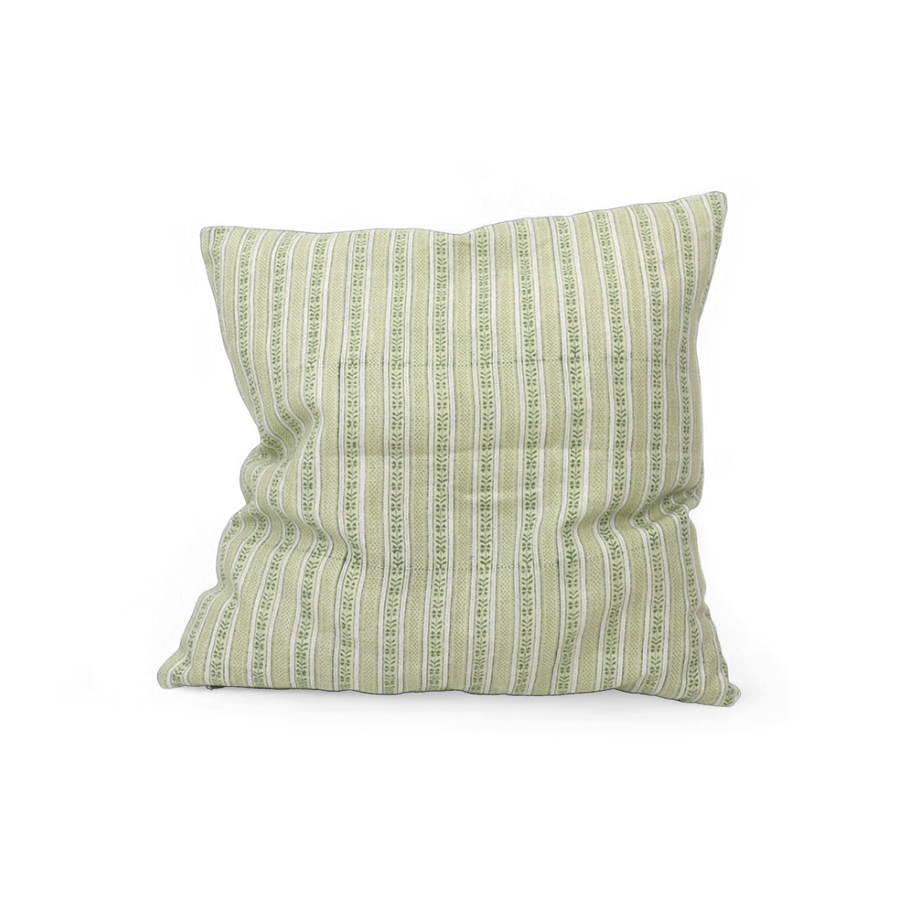 Reva Sage- Hand Block Printed Linen Pillow Cover ( 20" x 20")