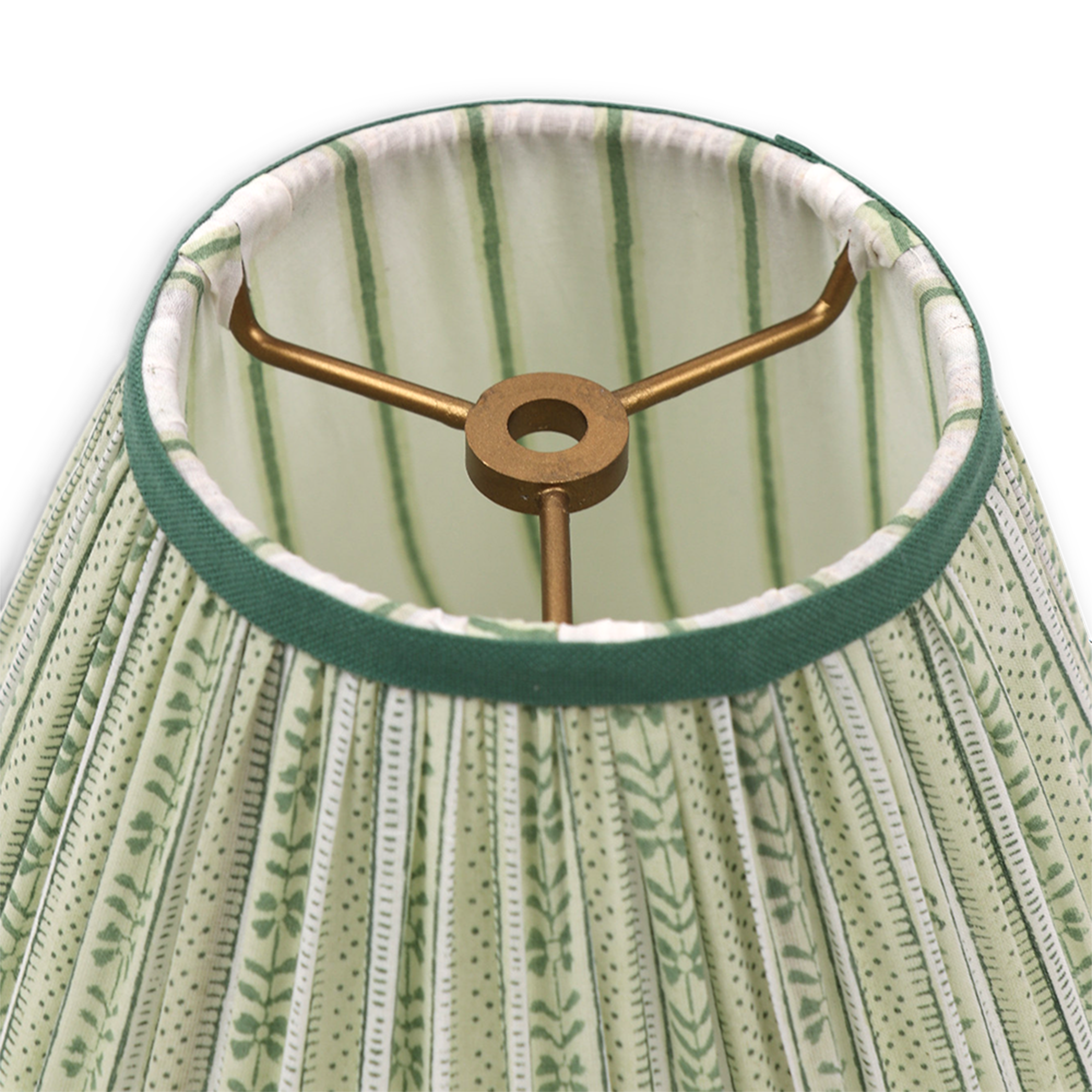 Reva Sage Shade – Hand Block Printed Pleated Lampshade (Spider Fitting | 6.25” H x 9” B x 4.25” T)
