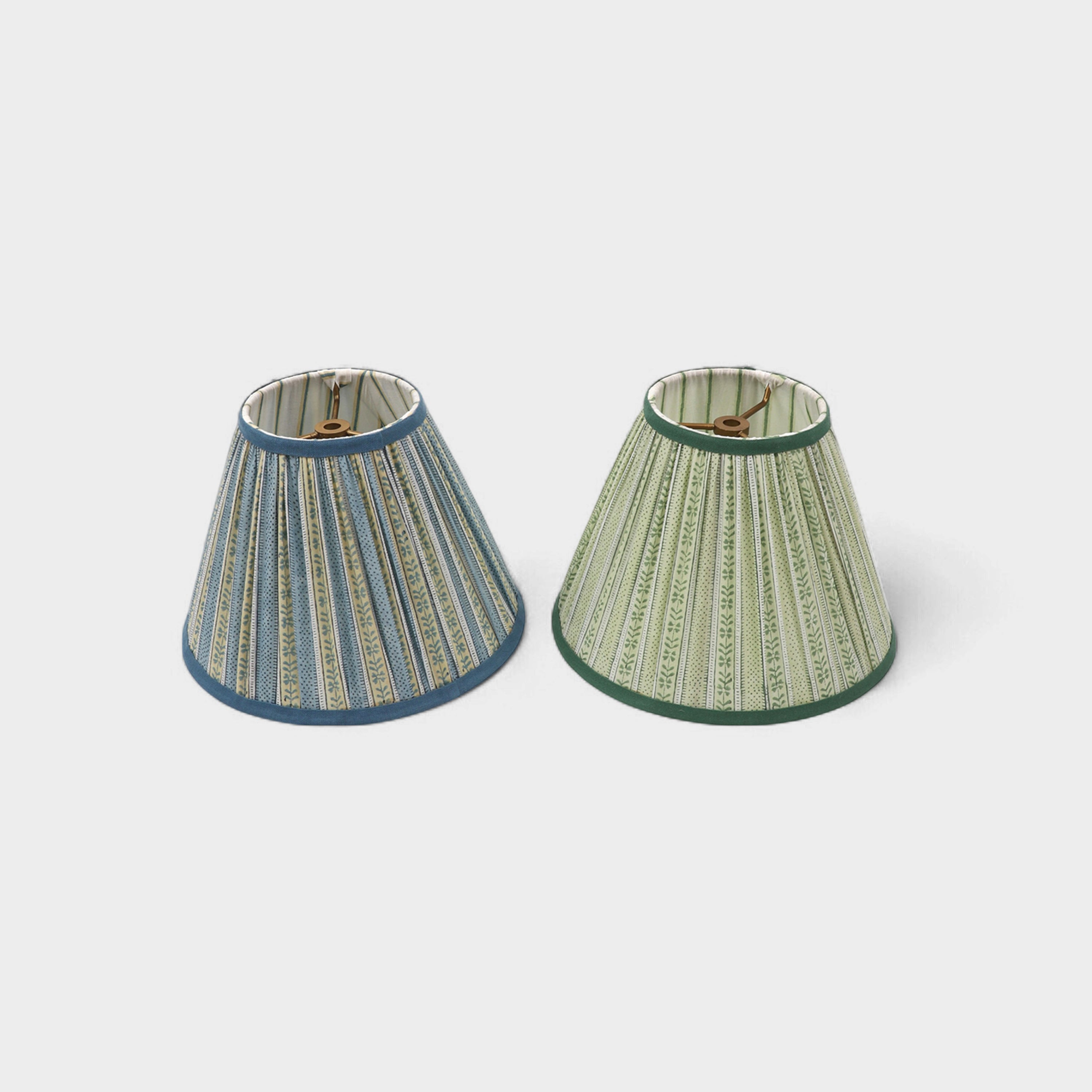 Reva Sage Shade – Hand Block Printed Pleated Lampshade (Spider Fitting | 6.25” H x 9” B x 4.25” T)