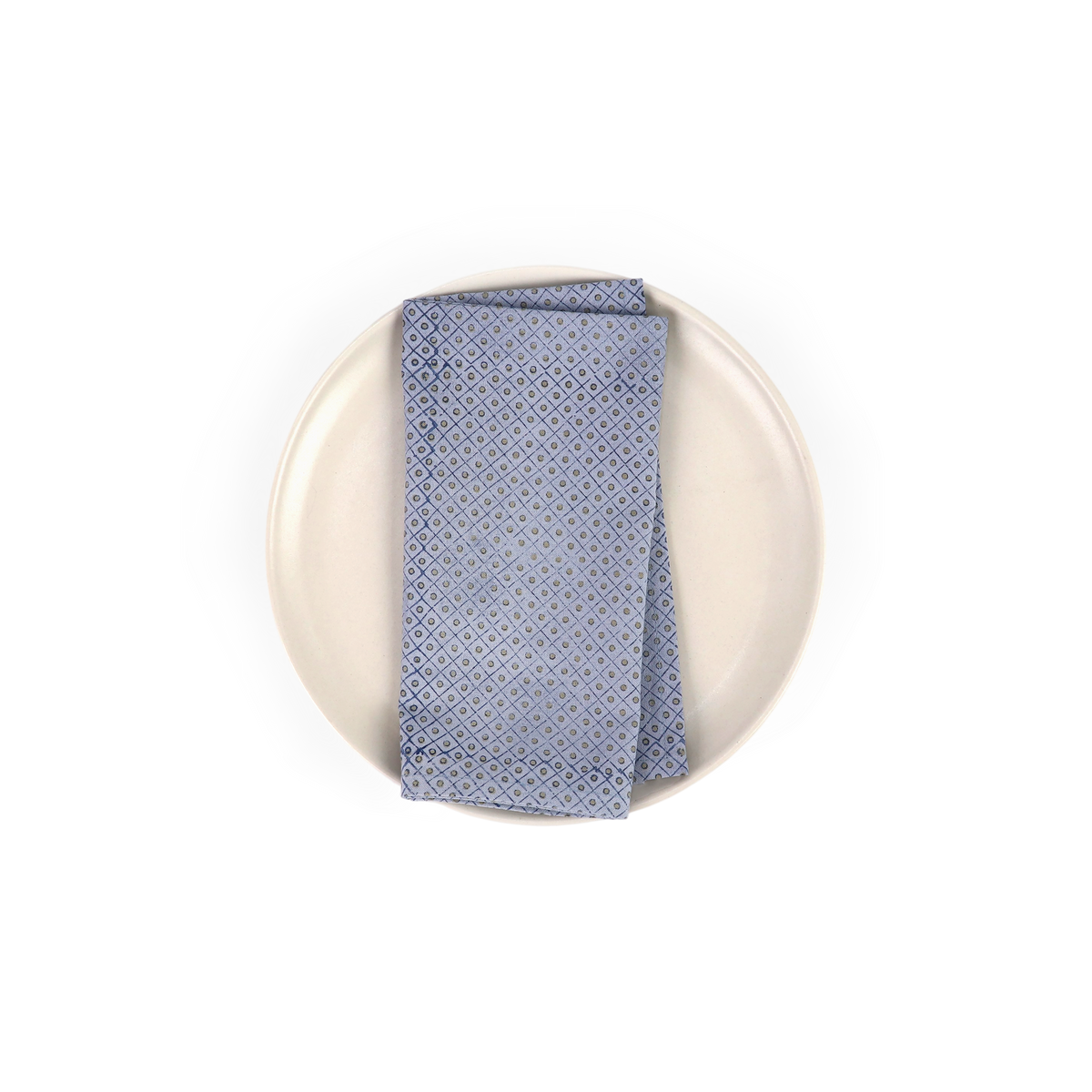 Harbor Blue Dot & Grid – Hand Block Printed Cotton Napkin (Set of 2) (18" x 18")