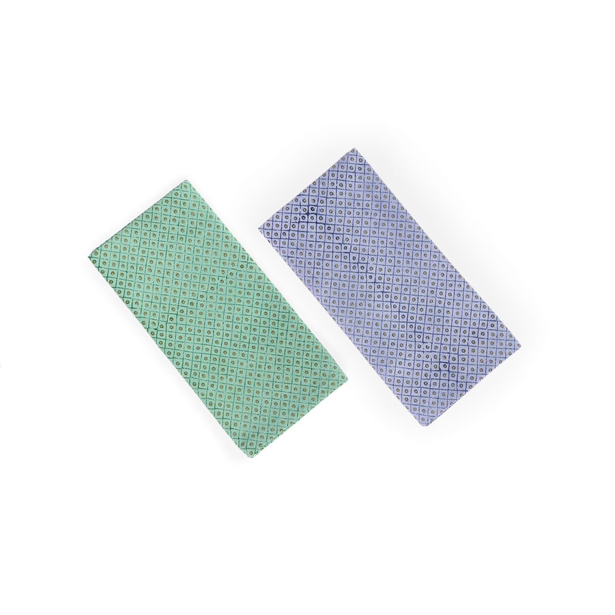 Harbor Blue Dot & Grid – Hand Block Printed Cotton Napkin (Set of 2) (18" x 18")
