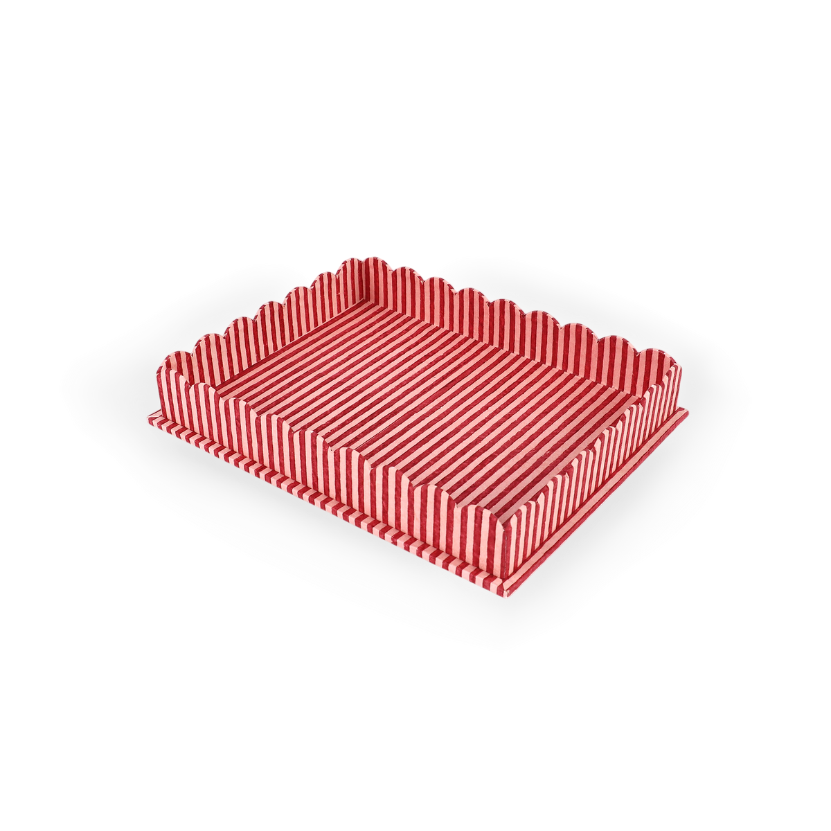 Garnet Red Classic Stripe – Hand Block Printed Tray Set (Set of 2) (Large: 12" x 9.5" x 1.5") ( Small: 5.5" X 6.75" X 1.5")