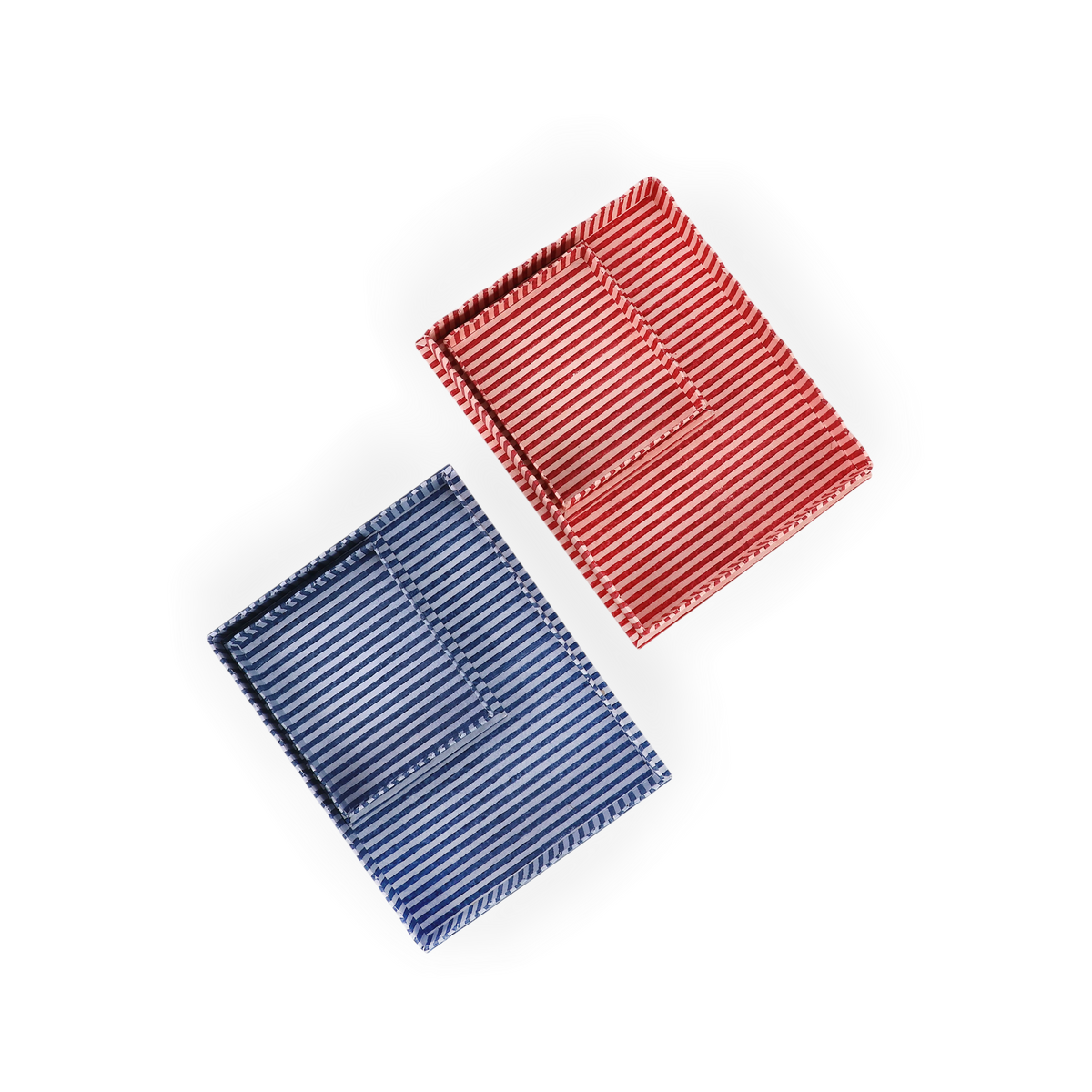 Garnet Red Classic Stripe – Hand Block Printed Tray Set (Set of 2) (Large: 12" x 9.5" x 1.5") ( Small: 5.5" X 6.75" X 1.5")