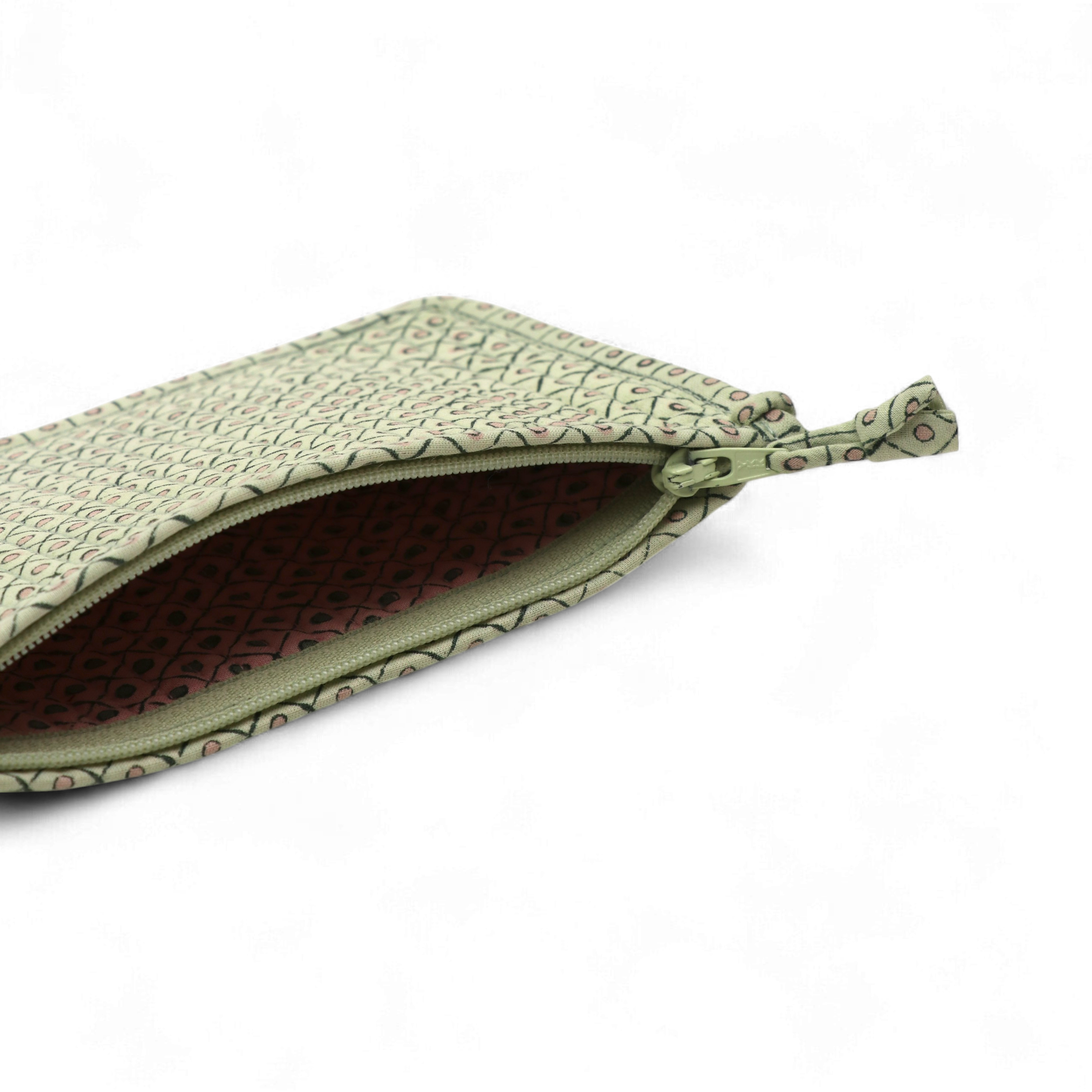 Meadow Grid – Hand Block Printed Quilted Small Purse (6.5” W x 4.5” H | 100% Cotton)