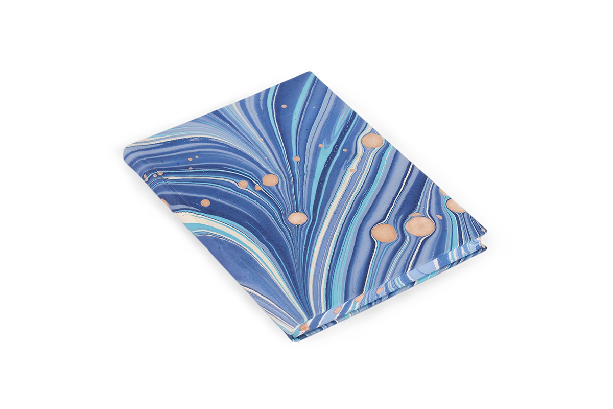 Harbor Blue Fire Whirl – Hand Marbled Journal A5 | 48 Pages | 130gsm Paper