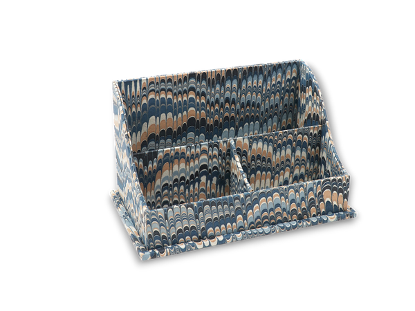 Mountain Marble – Hand Marbled Desk Organizer in Indigo Sand (10