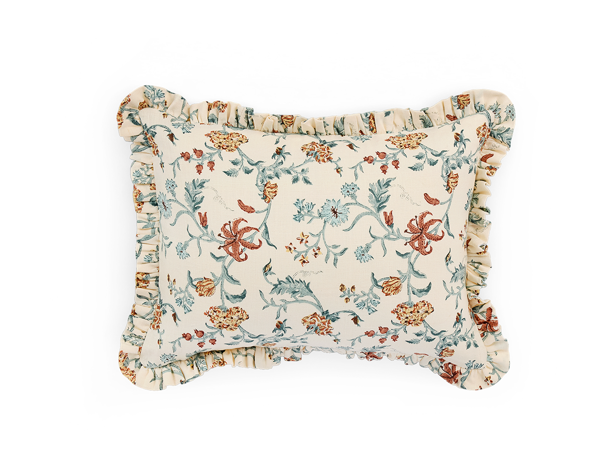Autumn Meadow – Hand Block Printed Linen Pillow Cover (12" x 16")