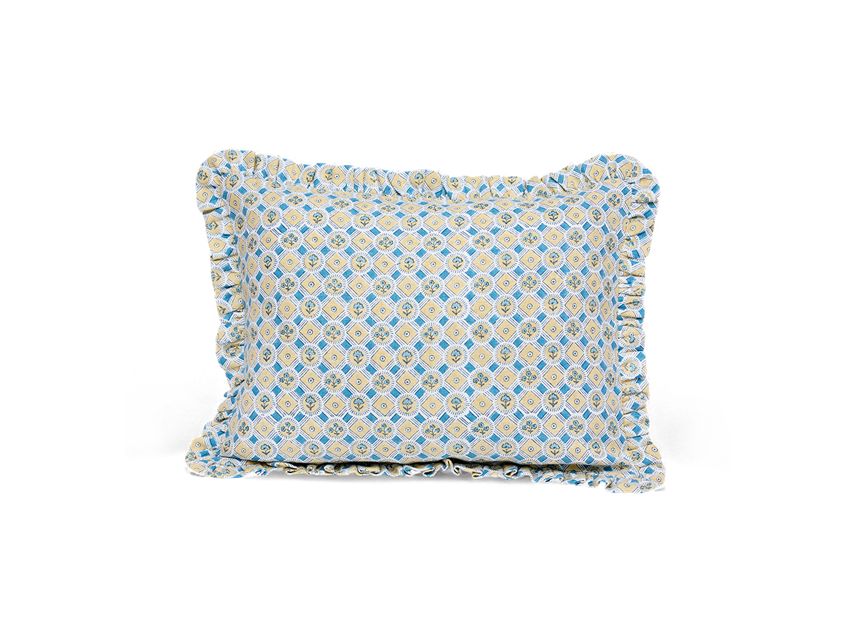 Saanjh Frill – Hand Block Printed Linen Pillow Cover (12" x 16")