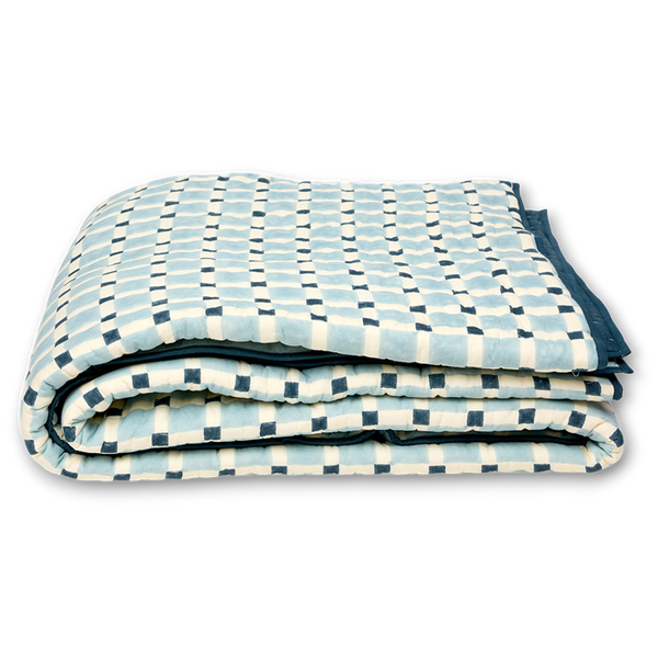 Nila Grid - Hand Block Printed Cotton Quilt (90