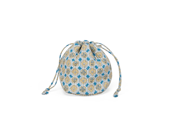 Noor Blue - Hand Block Printed Quilted Pouch (Jewelry & Beauty Organizer)
