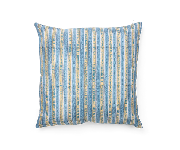 Reva Blue - Hand Block Printed Linen Pillow Cover ( 20