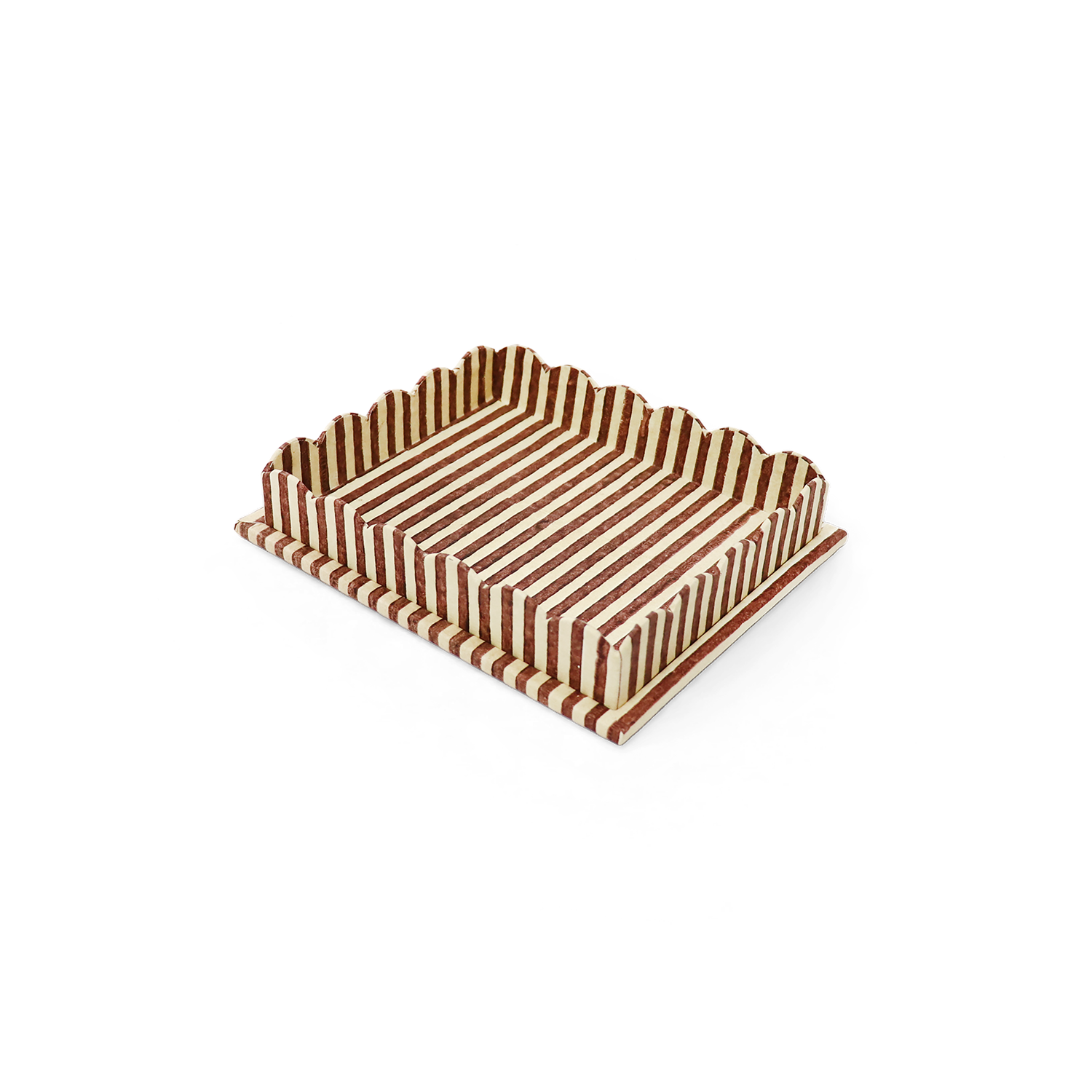 Desert Stripe – Hand Block Printed Scalloped Tray in Earthy Tones (12" x 9.5" x 1.5")