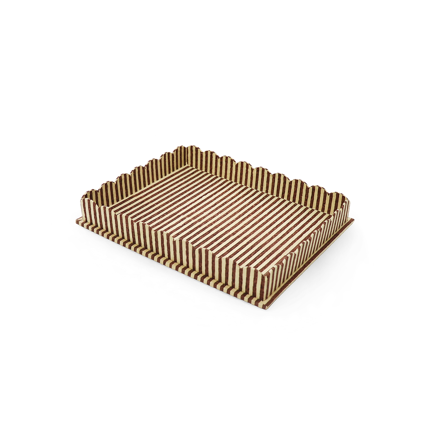 Desert Stripe – Hand Block Printed Scalloped Tray in Earthy Tones (12" x 9.5" x 1.5")