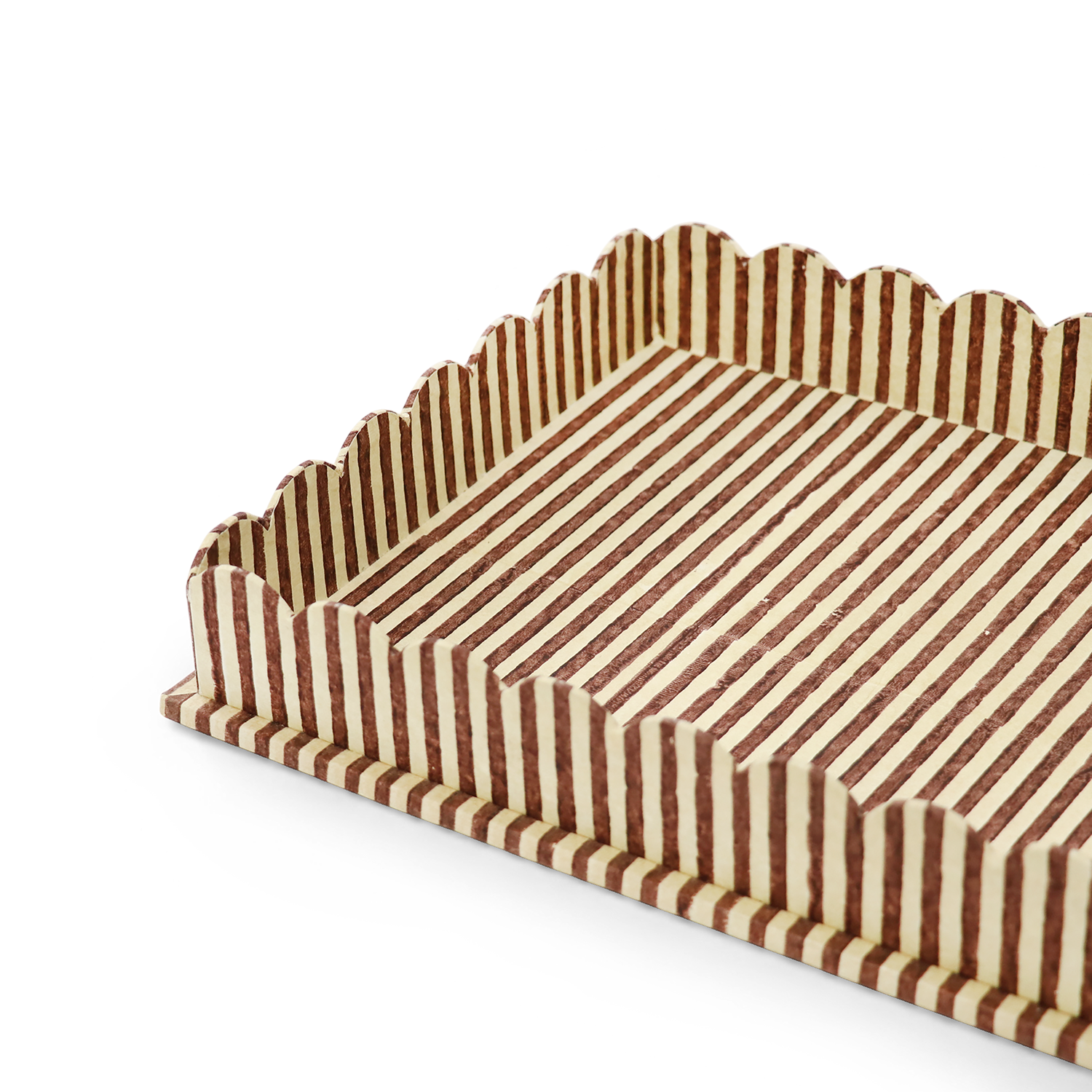 Desert Stripe – Hand Block Printed Scalloped Tray in Earthy Tones (12" x 9.5" x 1.5")