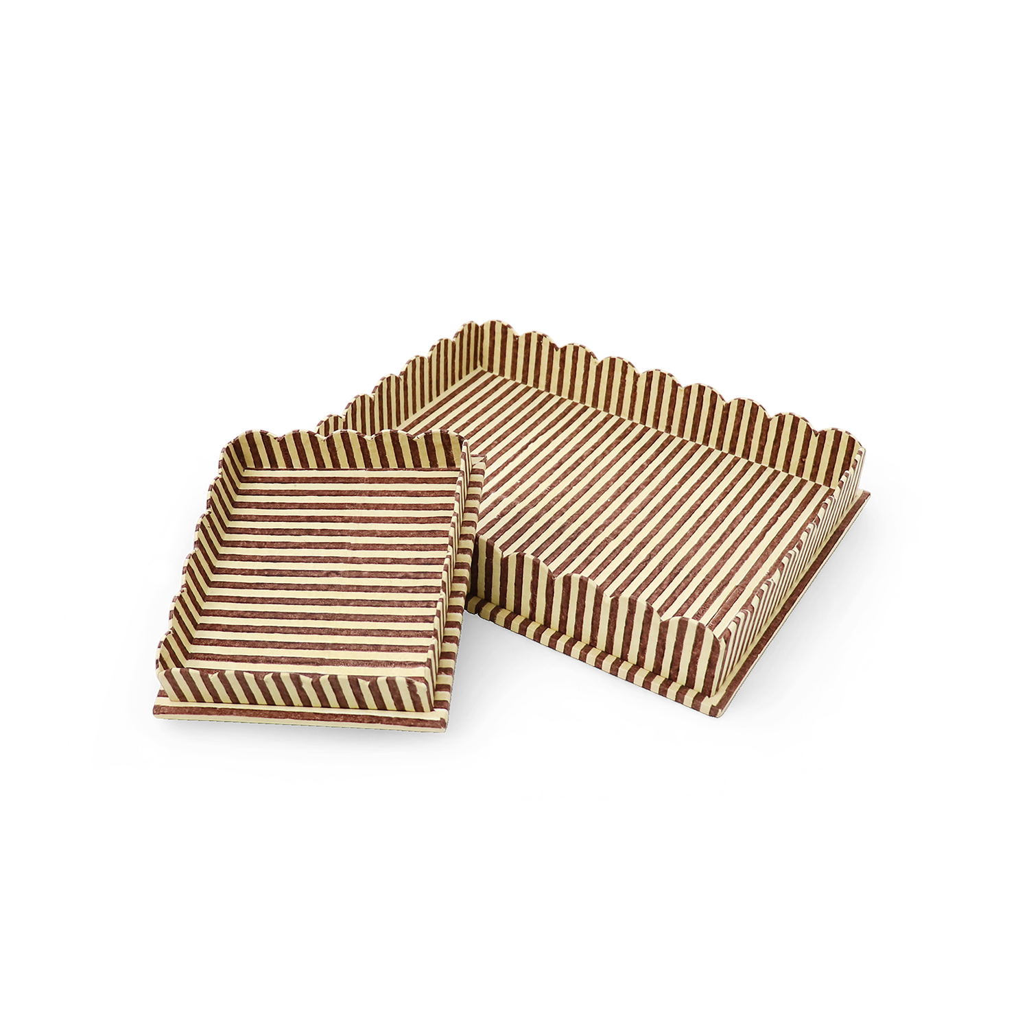 Desert Stripe – Hand Block Printed Scalloped Tray in Earthy Tones (12" x 9.5" x 1.5")