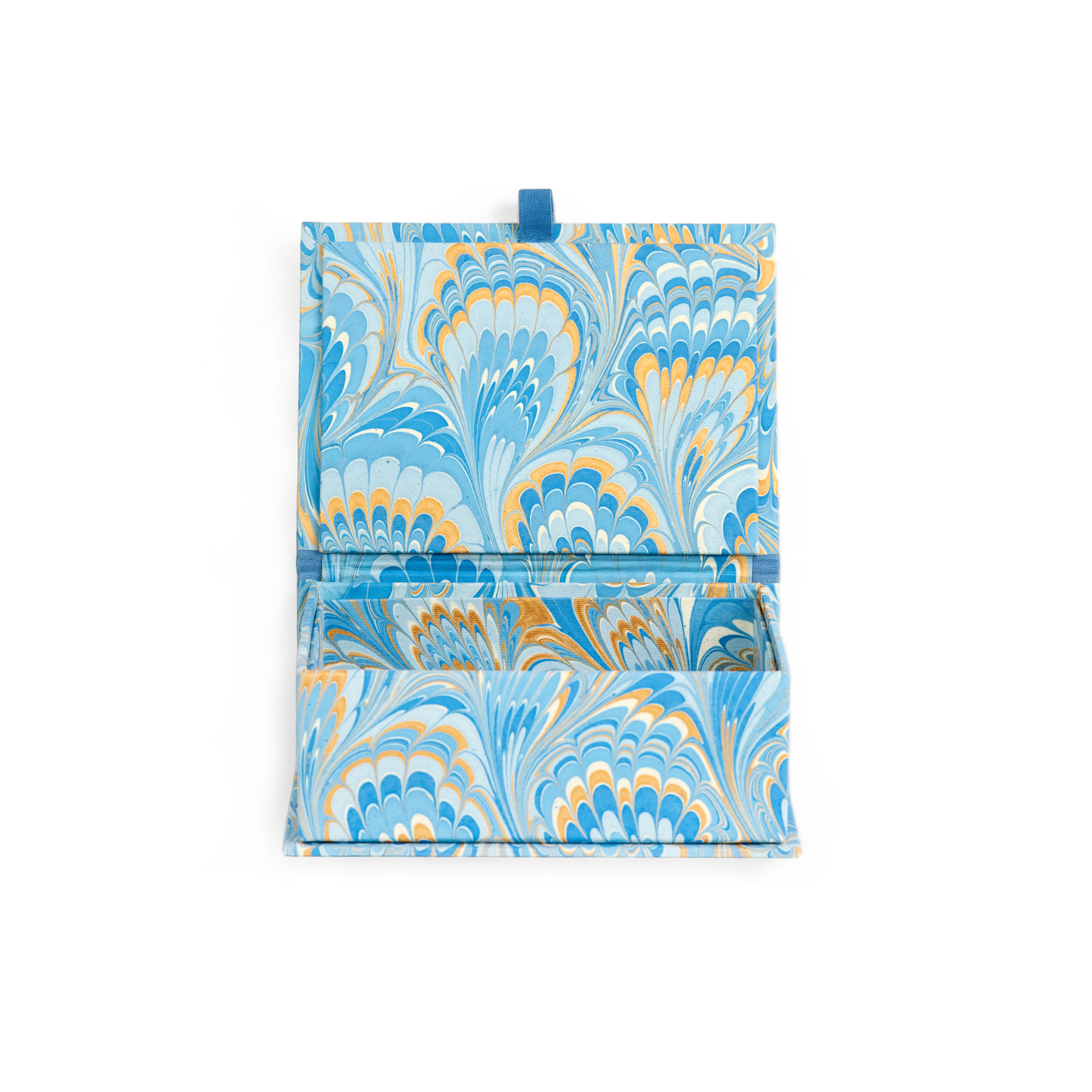 Azure Stone – Hand Marbled Keepsake Box (6.75" x 5" x 2.75" | 100% Recycled Cotton Paper) )