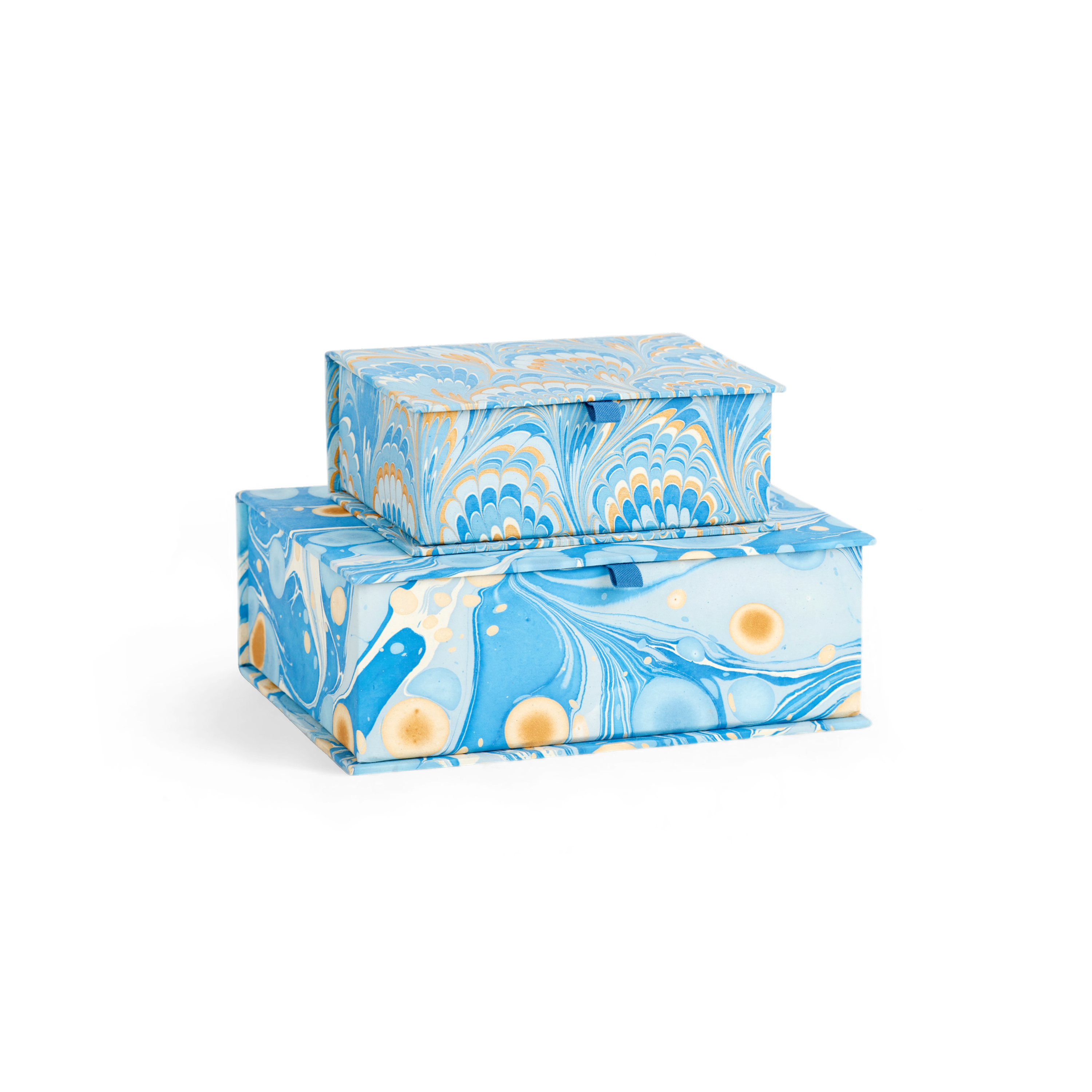 Azure Stone – Hand Marbled Keepsake Box (9.5" x 7" x 3.5") | 100% Recycled Cotton Paper)