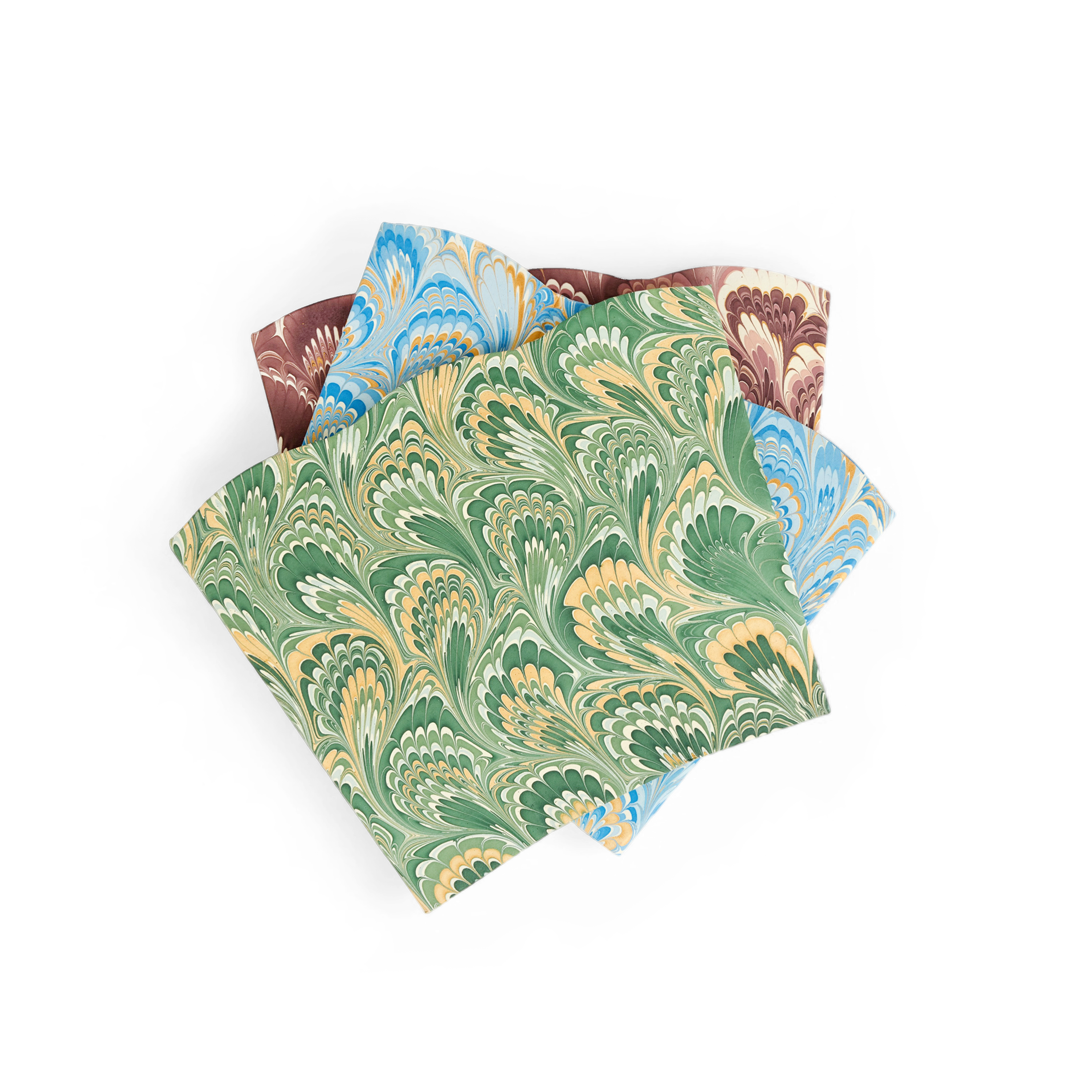Azure Plume – Hand Marbled Scalloped Basket (9.5" W x 9.5" D x 12" H )
