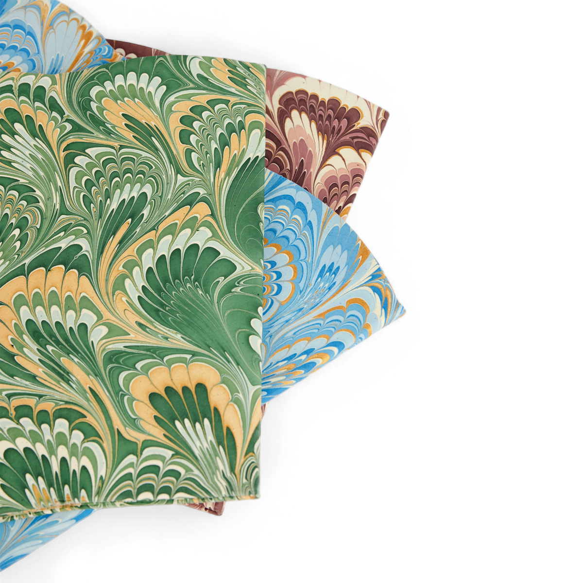 Azure Plume – Hand Marbled Scalloped Basket (9.5" W x 9.5" D x 12" H )