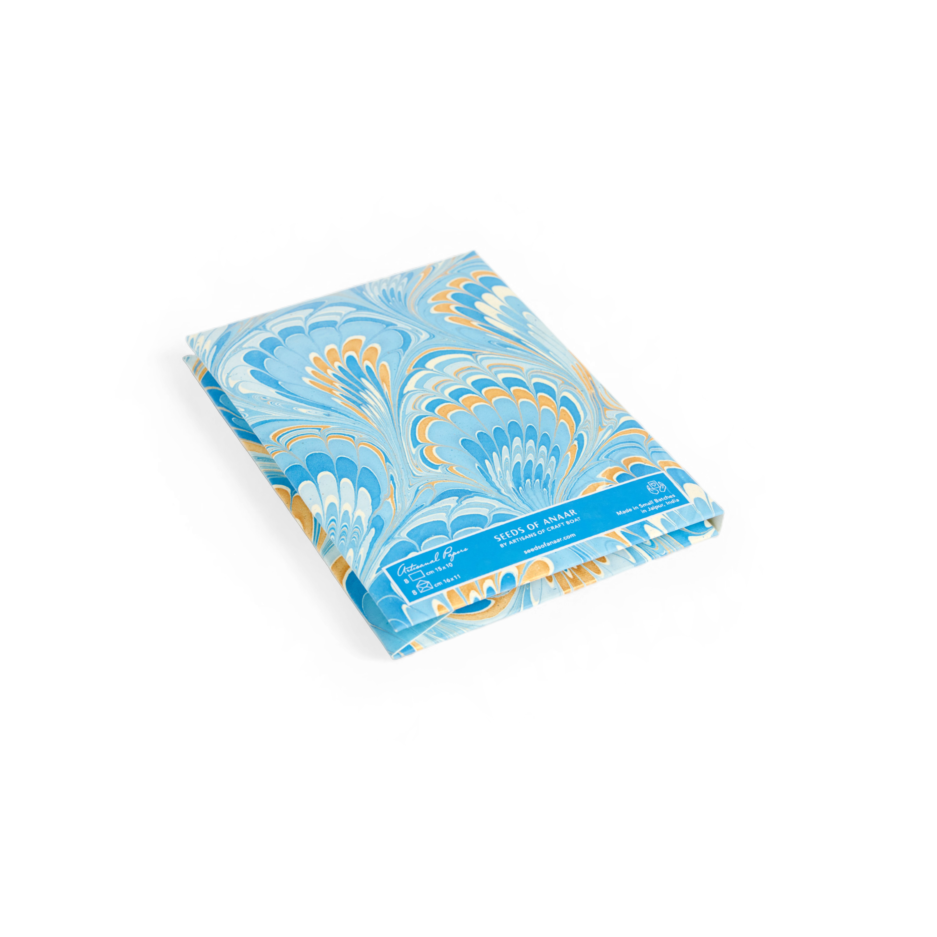 Azure Plume – Hand Marbled Greeting Card Set (6” x 4” | 100% Recycled Cotton Paper)