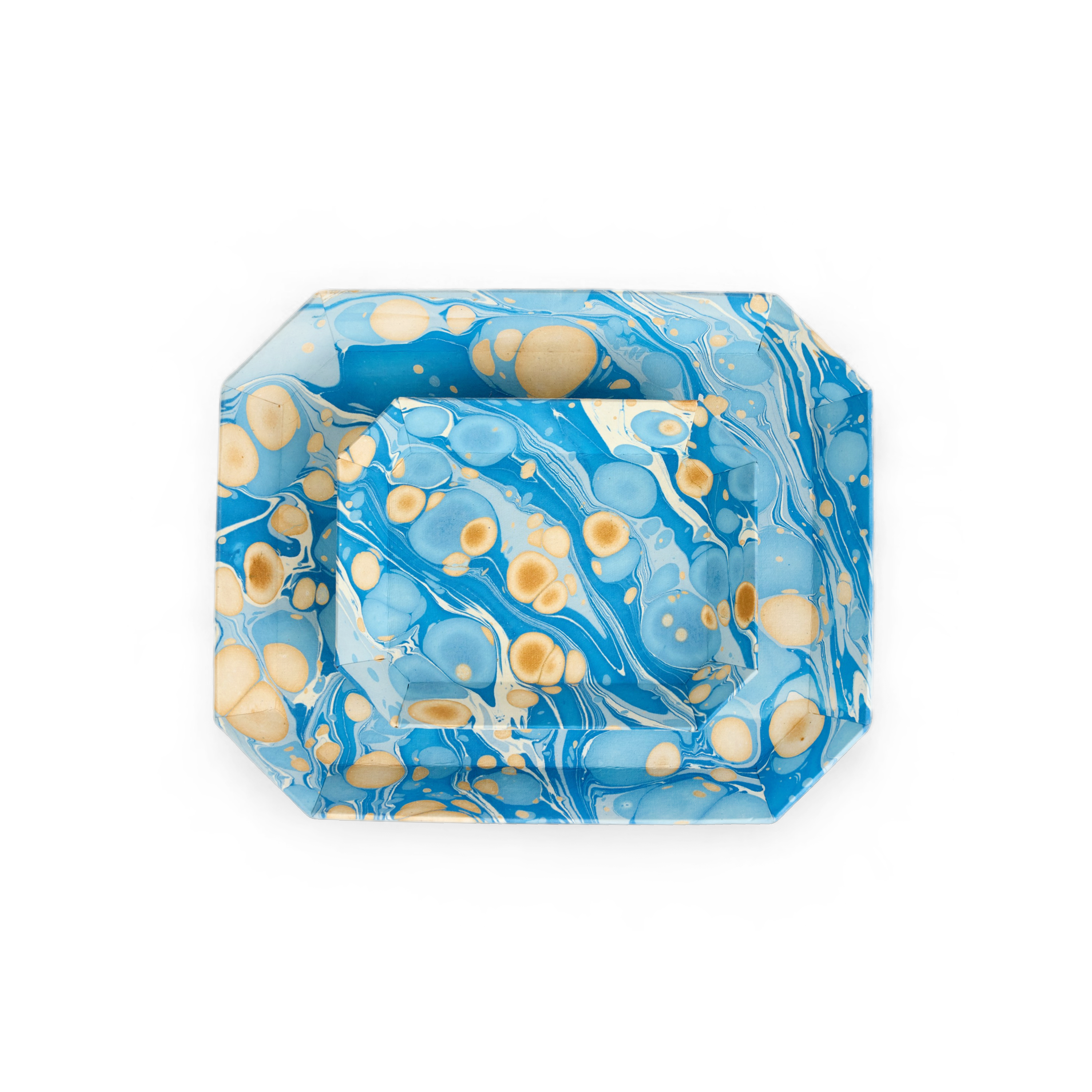 Azure Stone – Hand Marbled Octagon Tray Set (Set of 2) (Large: 9" x 11" x 1.5")