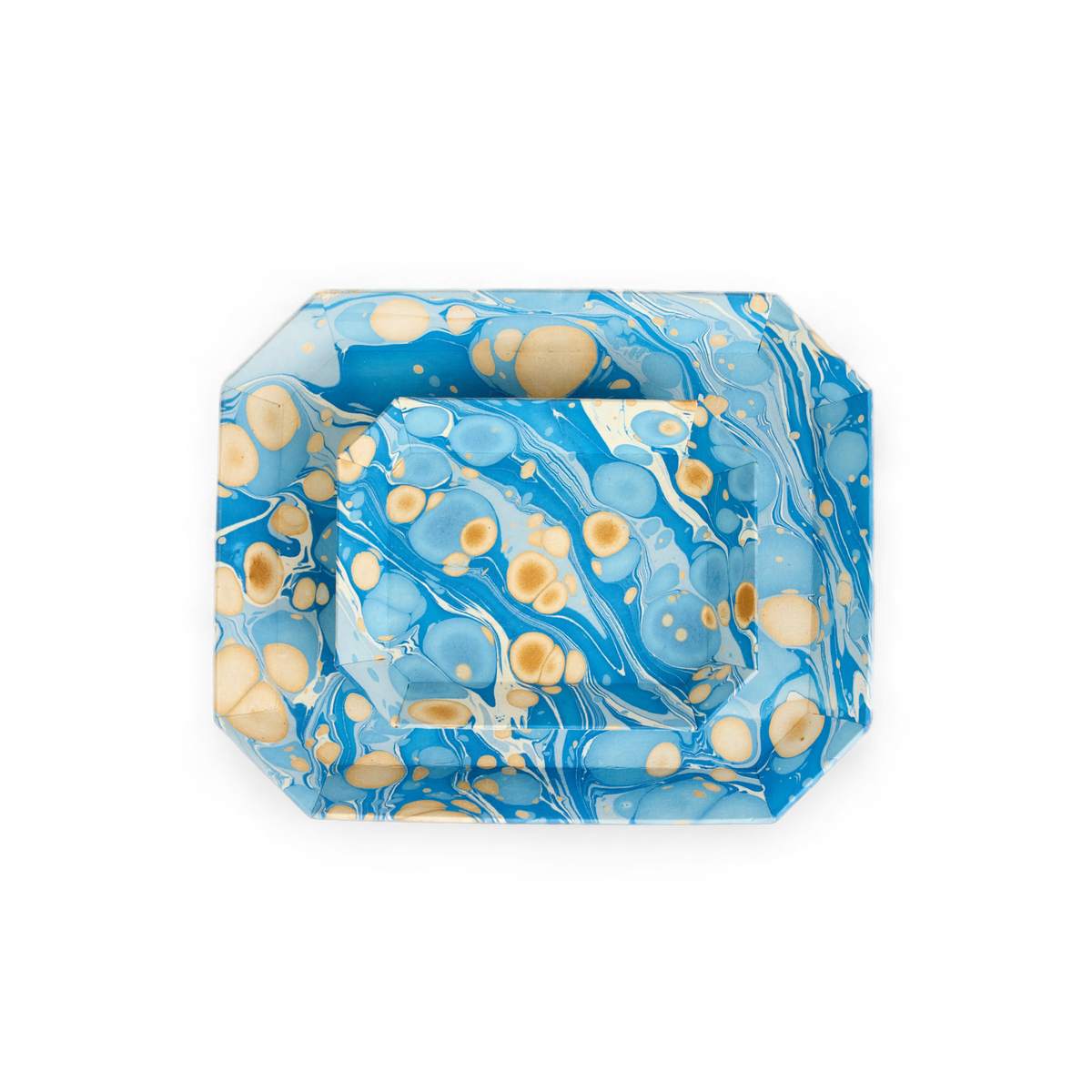 Azure Stone – Hand Marbled Octagon Tray Set (Set of 2) (Large: 9" x 11" x 1.5")