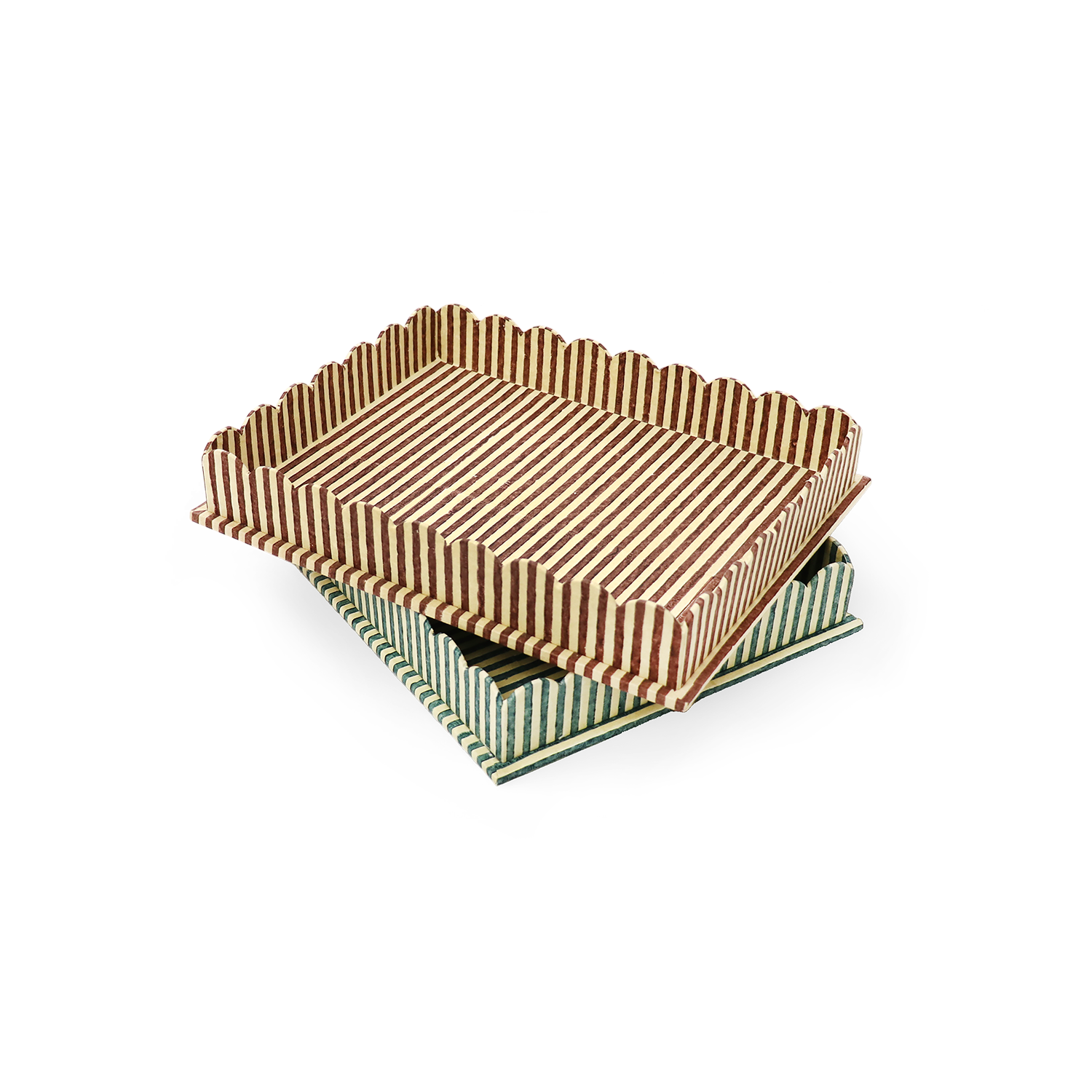 Desert Stripe – Hand Block Printed Scalloped Tray in Earthy Tones (12" x 9.5" x 1.5")