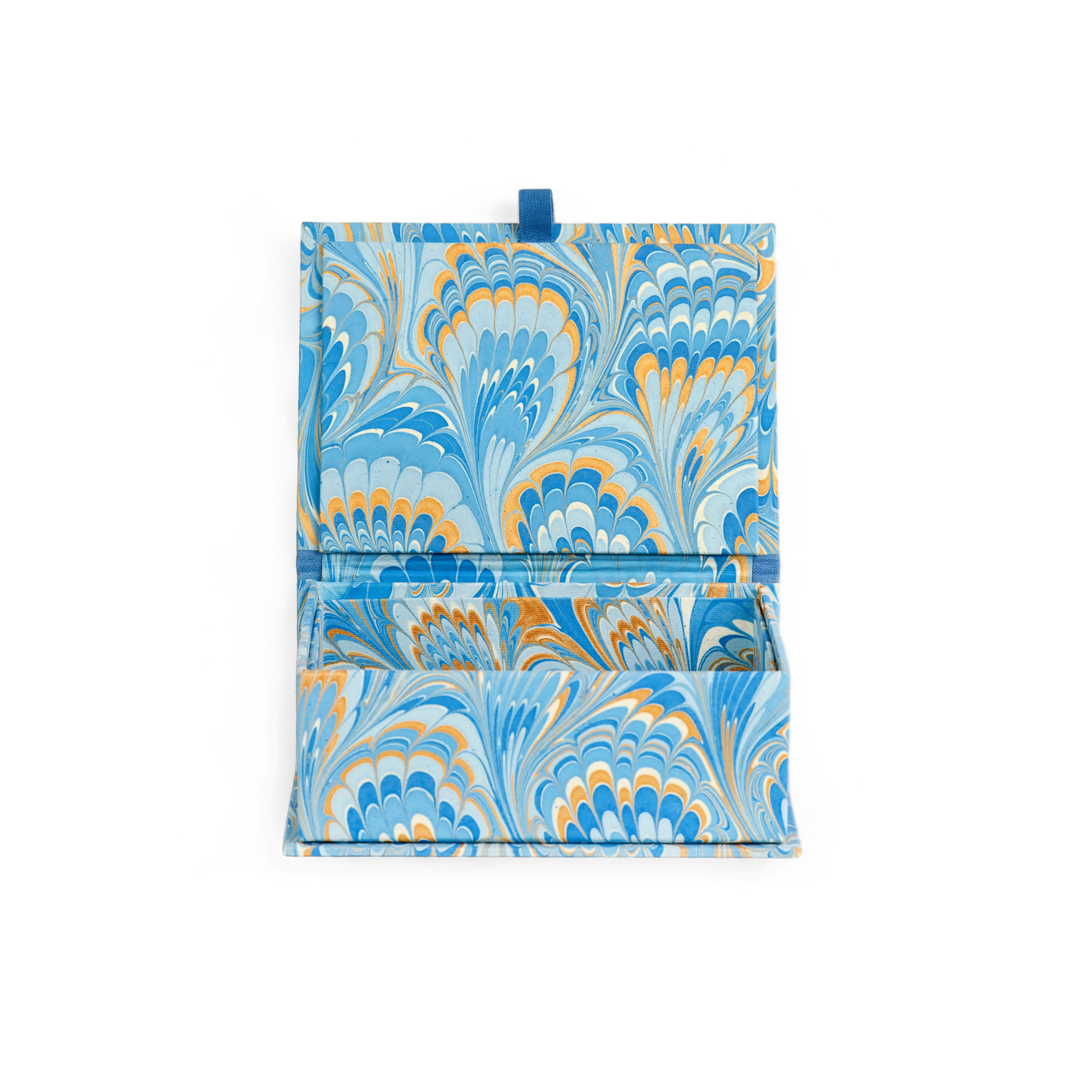 Azure Stone – Hand Marbled Keepsake Box (6.75" x 5" x 2.75" | 100% Recycled Cotton Paper) )