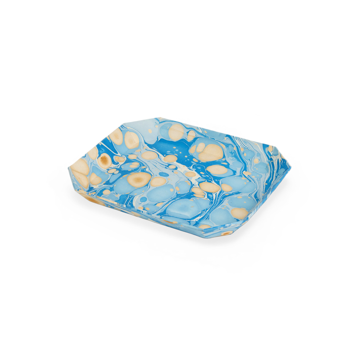 Azure Stone – Hand Marbled Octagon Tray Set (Set of 2) (Large: 9" x 11" x 1.5")