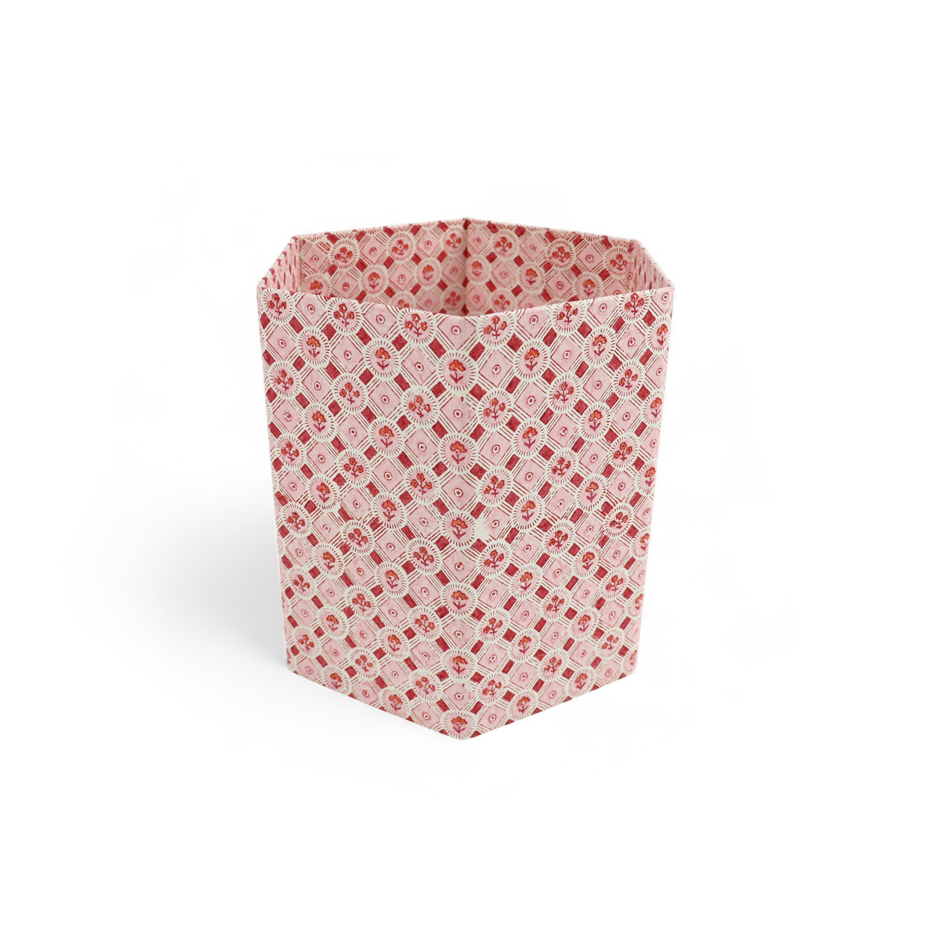 Noor Ruby – Hand Block Printed Collapsible Basket (9.5" x 9.5" x 10.5")