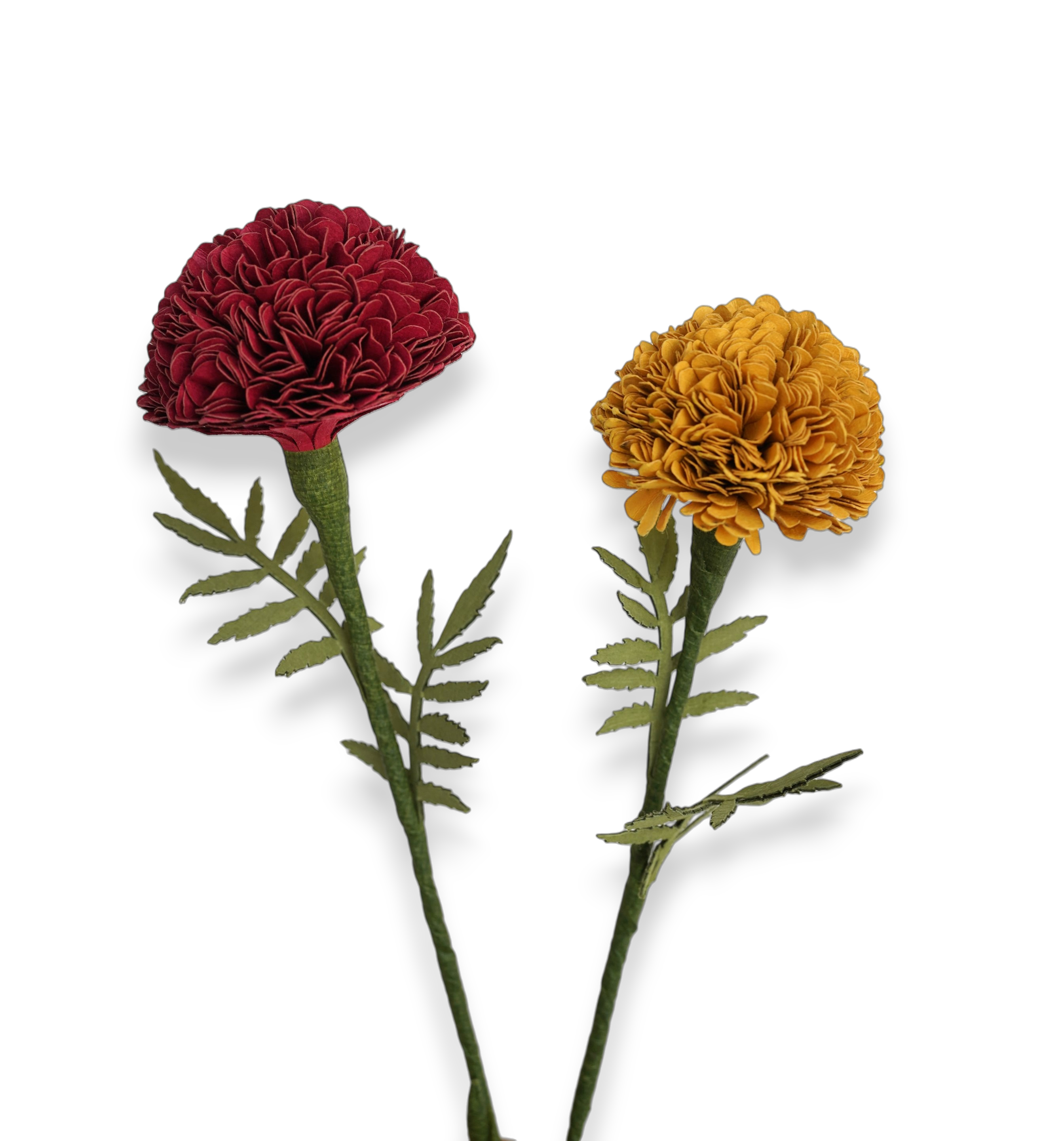 Handmade Paper Marigold – Saffron Bloom Stem (Size: 2.5” x 9” | Recycled Cotton Paper)
