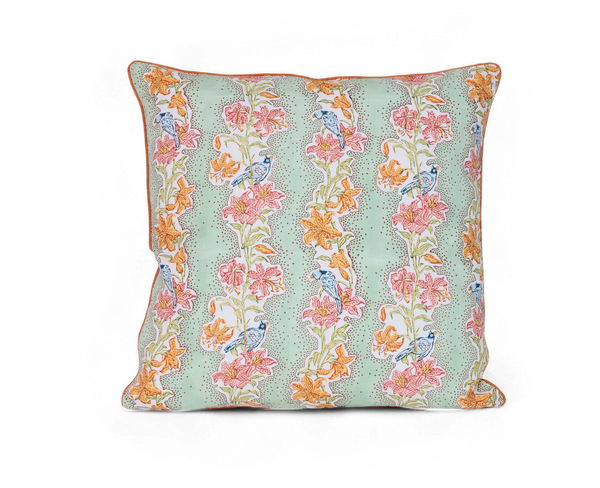 Parrot Garden – Hand Block Printed Linen Pillow Cover (20
