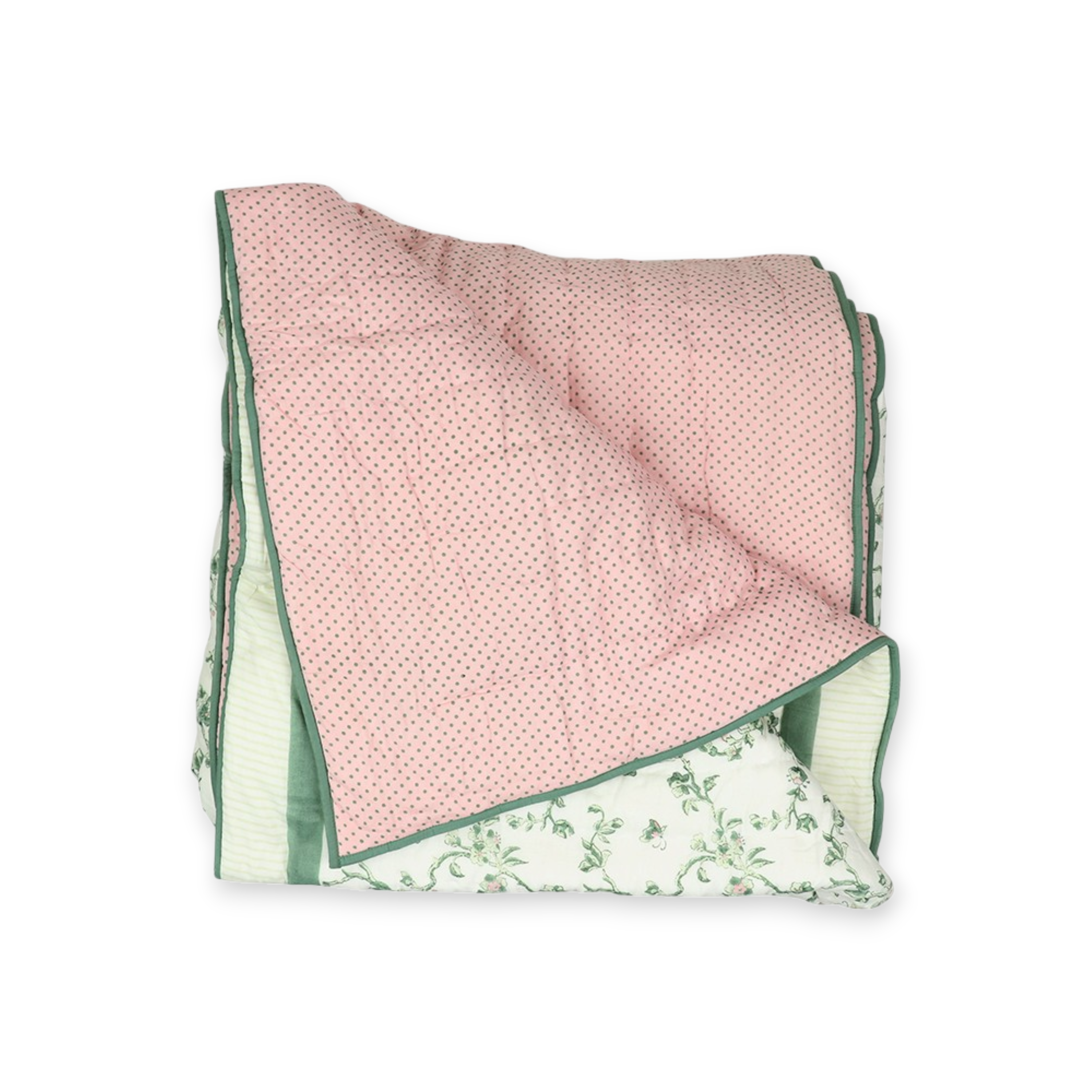 Sage Bloom – Hand Block Printed Cotton Quilt (90" x 108")
