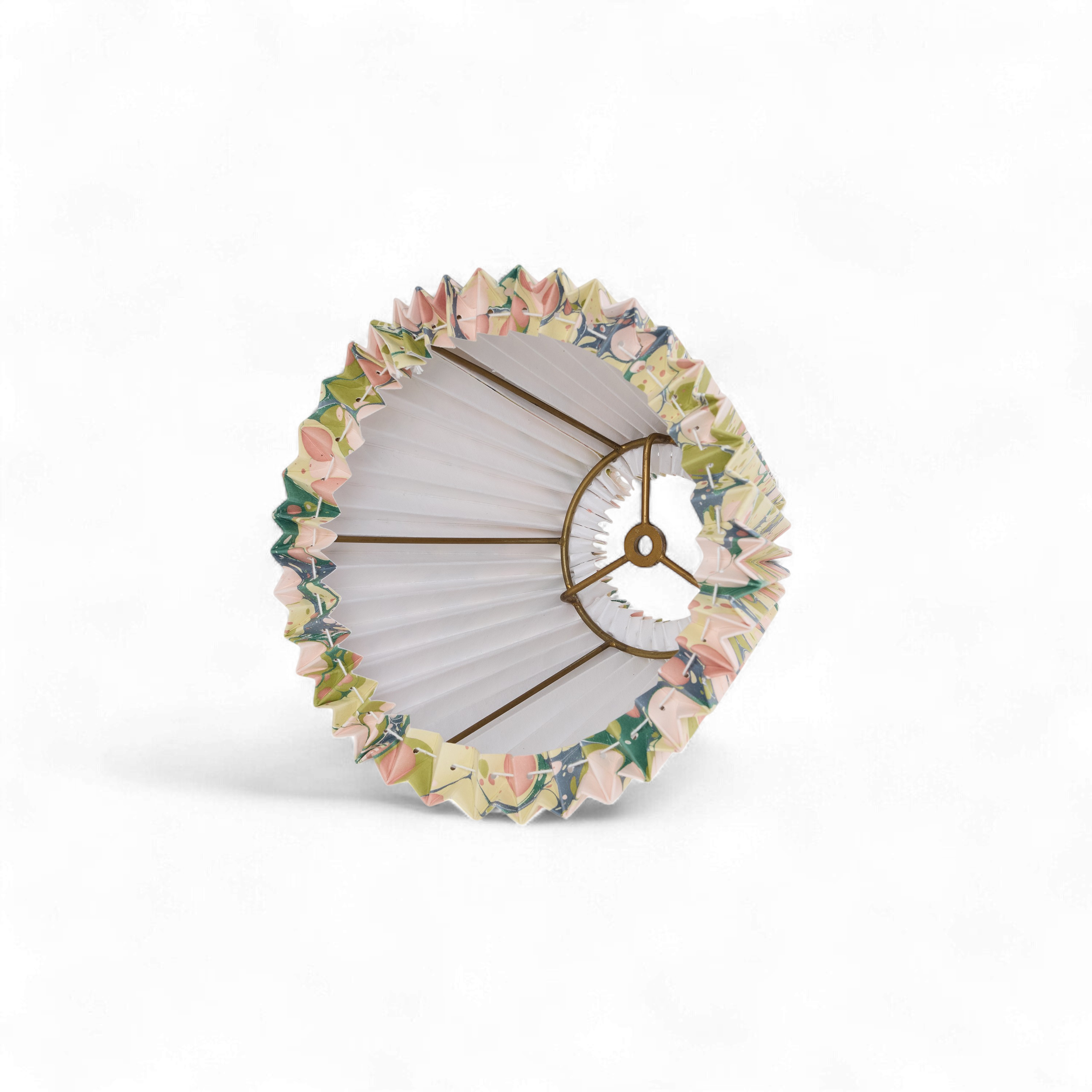 Moss Stone – Hand Marbled Pleated Lampshade (8” H x 10” W x 5.5” Ø | 100% Recycled Cotton Paper)