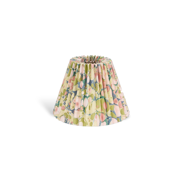 Moss Stone – Hand Marbled Pleated Lampshade (8” H x 10” W x 5.5” Ø | 100% Recycled Cotton Paper)