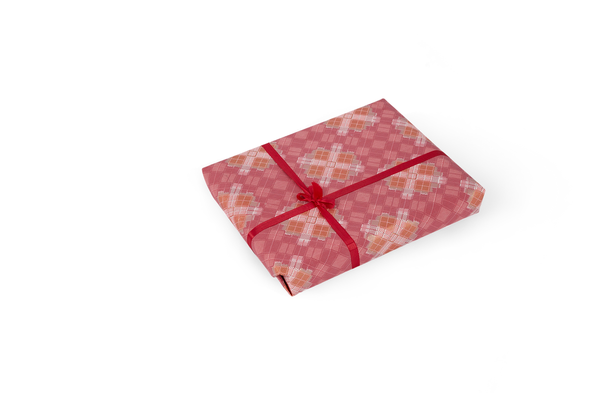 Garnet Red Plaid – Hand Printed Wrapping Paper Sheet ( 21" x 29" | 100% Recycled Cotton Paper)