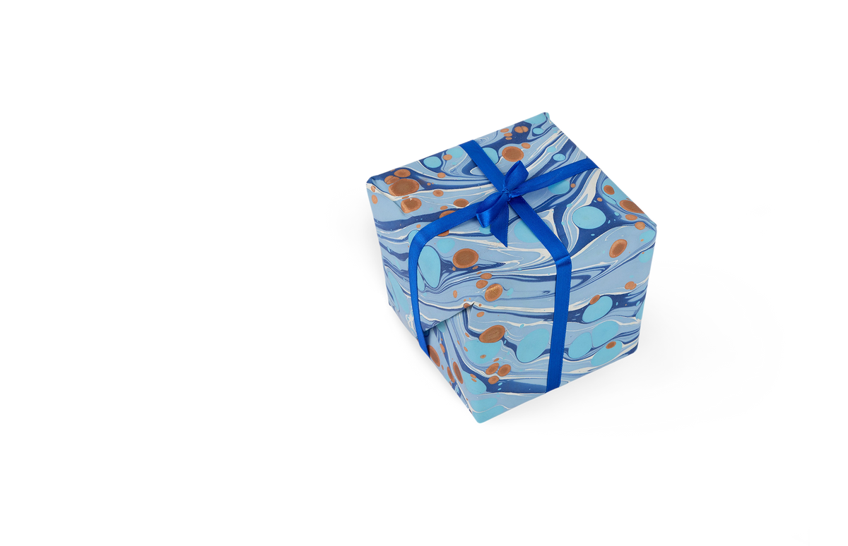 Harbor Blue Pebble – Hand Printed Wrapping Paper Sheet ( 21" x 29" | 100% Recycled Cotton Paper)