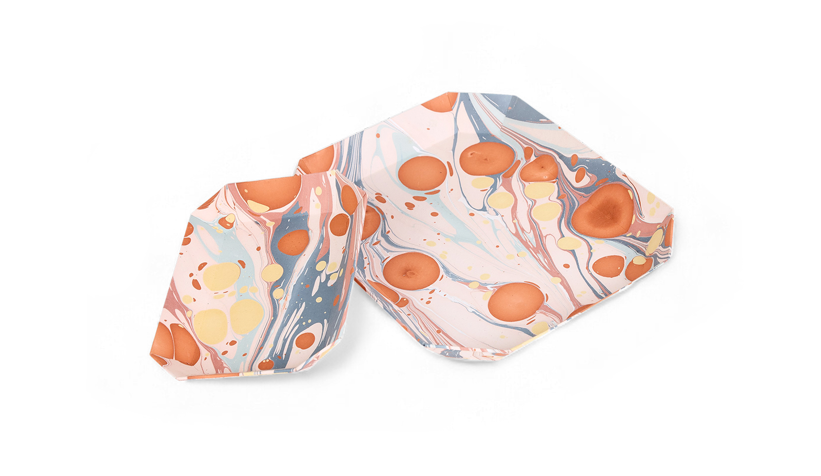 Sunset Stone – Hand Marbled Octagon Tray Set (Set of 2) (Large: 9" x 11" x 1.5")