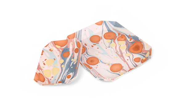 Sunset Stone – Hand Marbled Octagon Tray Set (Set of 2) (Large: 9